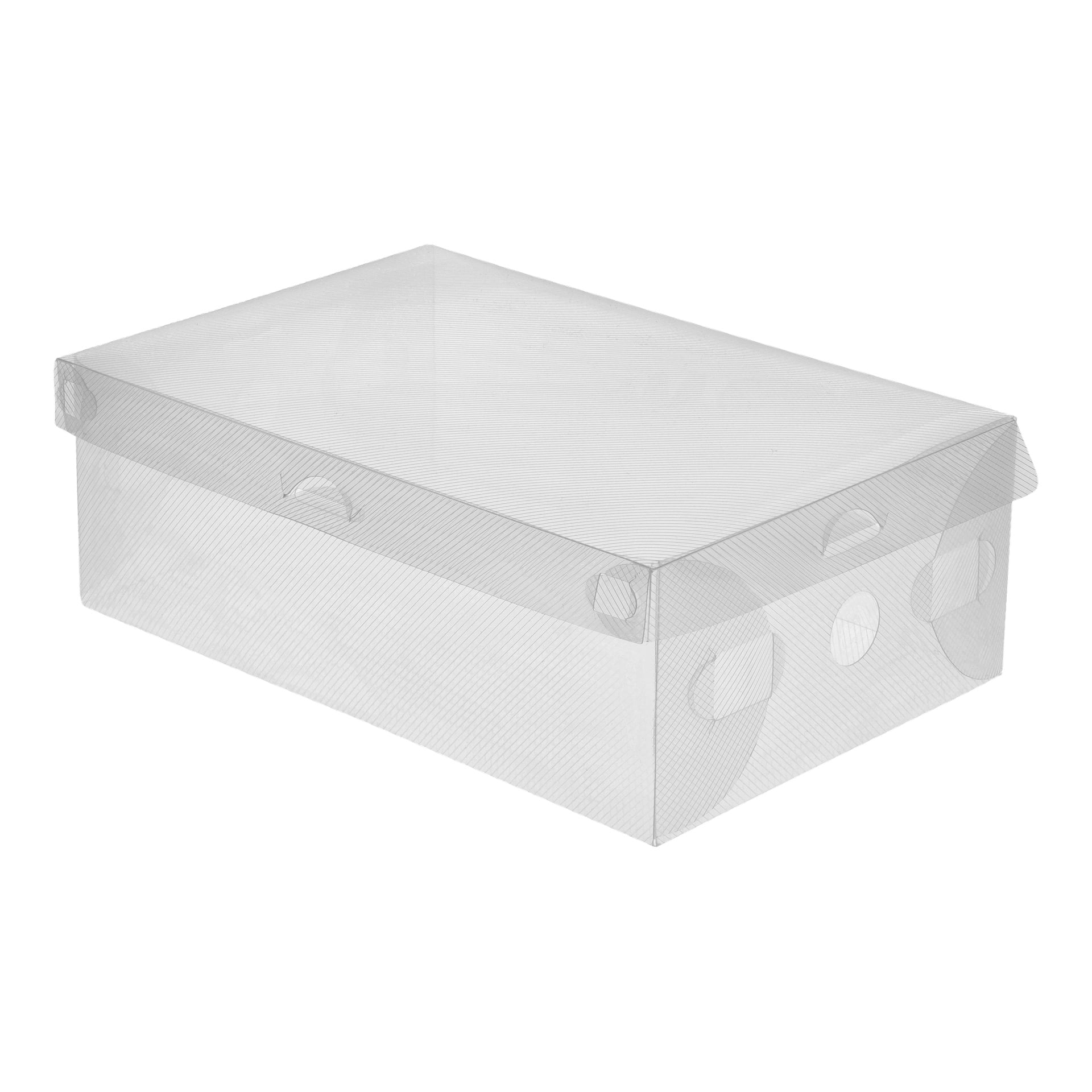 Hard Head Storage-lådan 3-pack innehåller genomskinliga, rektangulära plastbehållare med lock, sidohandtag och runda ventilationshål.
