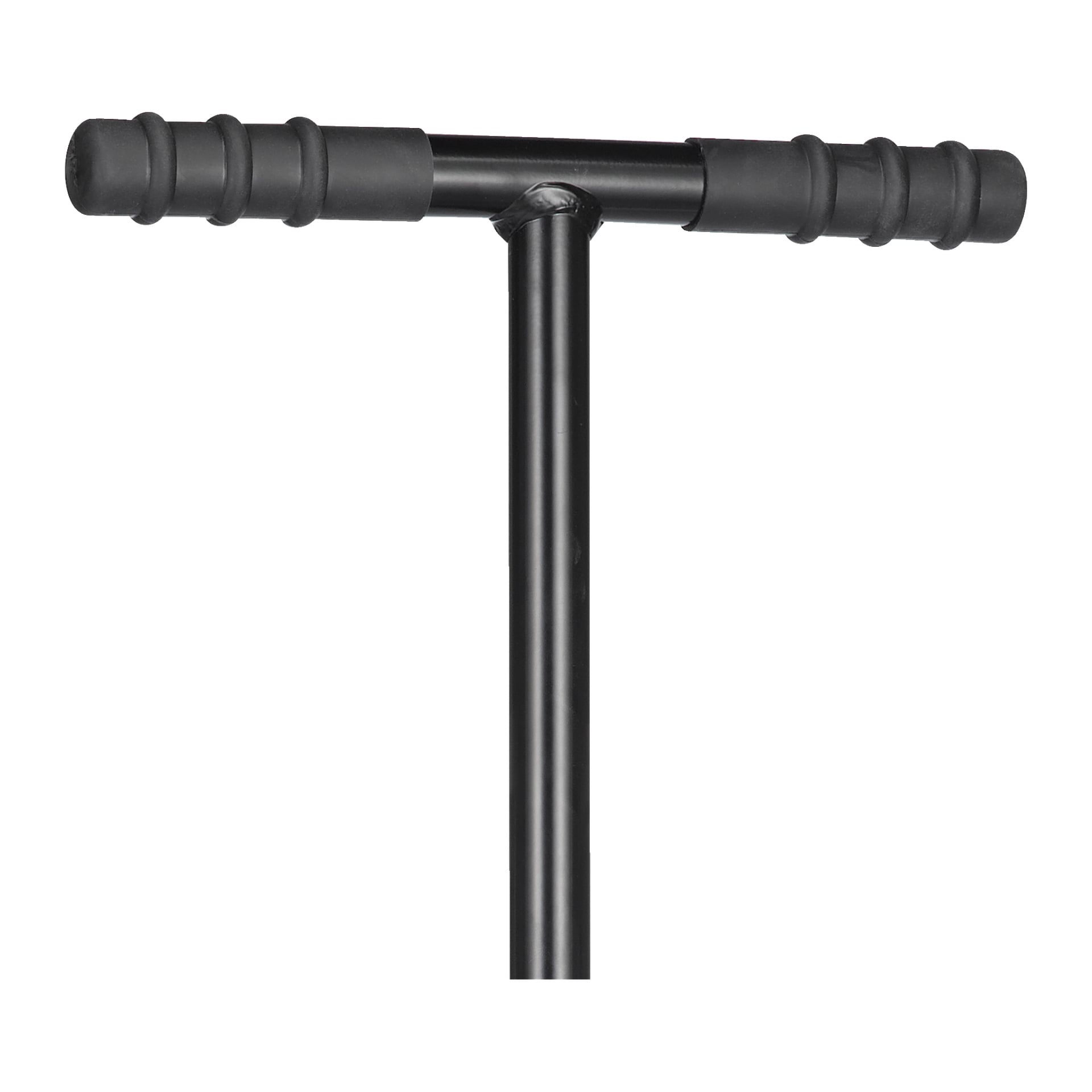 En närbild av Fiskars Edge-trimmern Solids svarta, T-formade styre med gummigrepp i varje ände.