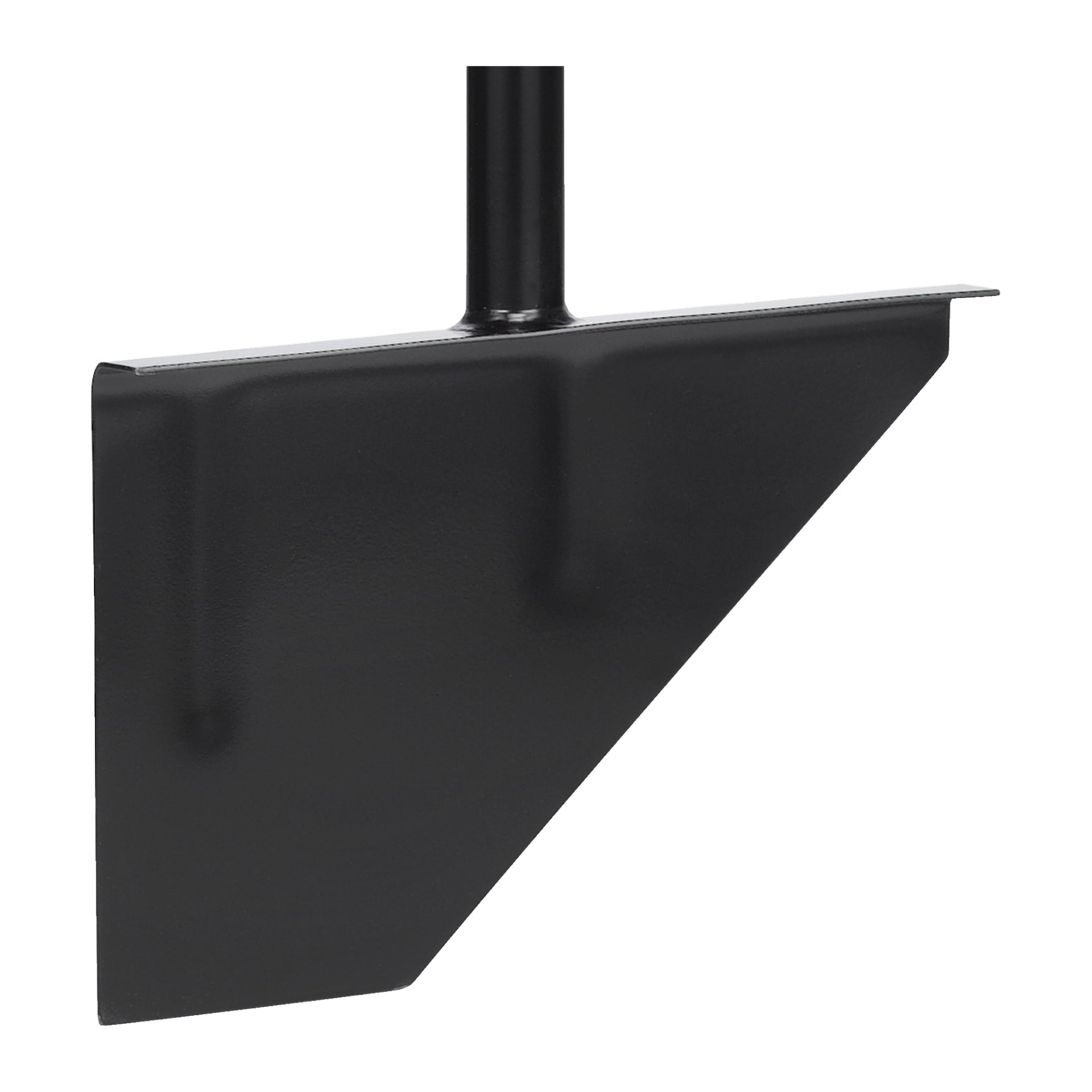 En närbild på Fiskars Edge-trimmern Solid visar dess svarta, plattkantade blad med en vinklad design kopplad till ett vertikalt handtag.