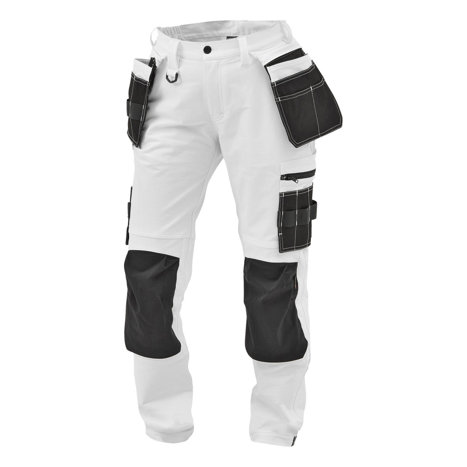 Damarbetsbyxor Stella by Bluewear Pro Workwear har svarta förstärkta knän, flera svarta fickor på lår och höfter, bältesöglor och en dragkedja. Ingen person syns.
