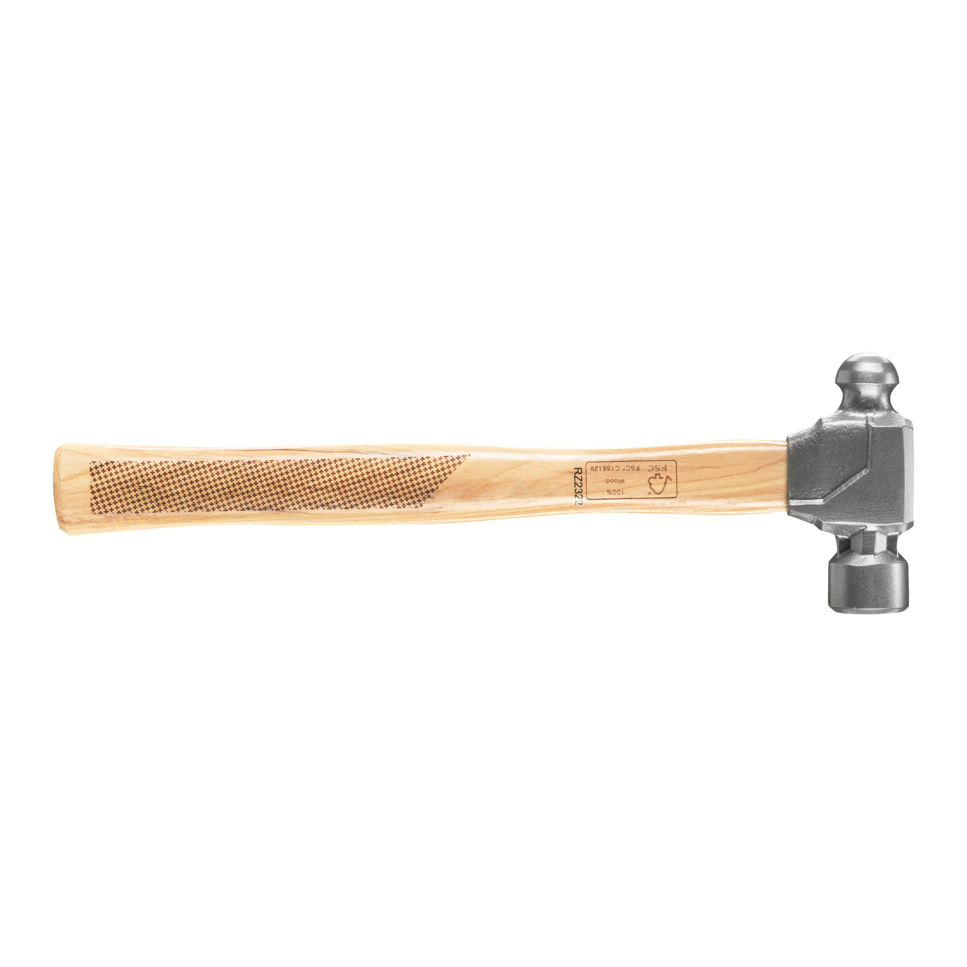Ryobi Ball Hammer RHHWBP500 har ett metallhuvud och ett trähandtag med texturerat grepp och synliga produktmarkeringar på handtaget.