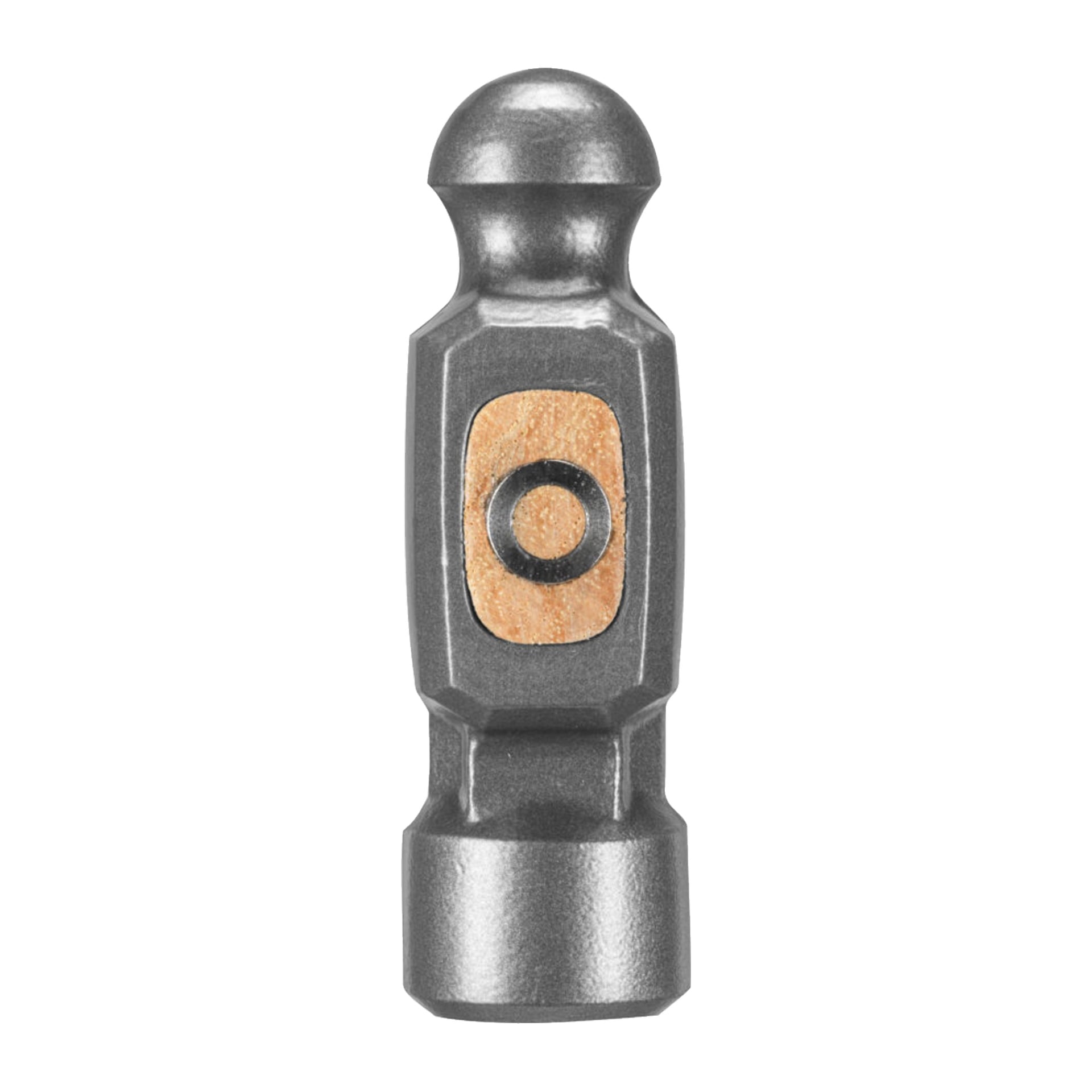 Ryobi Ball hammare RHHWBP500 med ett metalliskt huvud som visar en rundad topp, en platt nedre slagyta och en orange-svart cirkel i mitten.