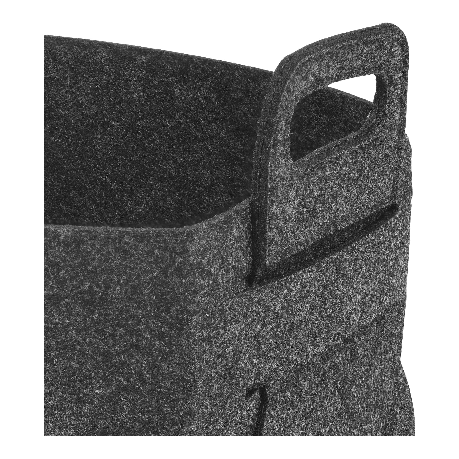 Nahaufnahme des Hard Head Storage Korbs aus grauem Filz, der seinen integrierten Griff und den sauberen, minimalistischen Stil zeigt.