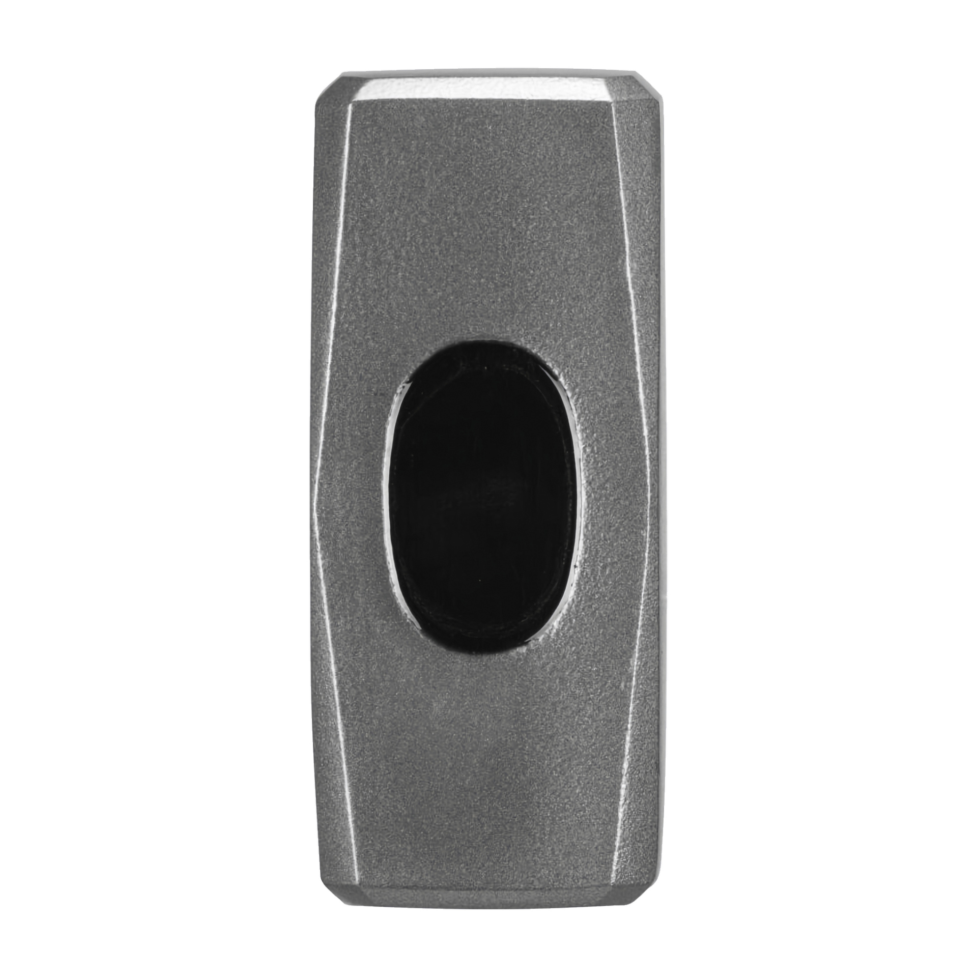 En närbild av Ryobi Chisel-hammaren RHHCH1000 huvud, som framhäver dess metallkonstruktion och centrala svarta ovala slagyta.