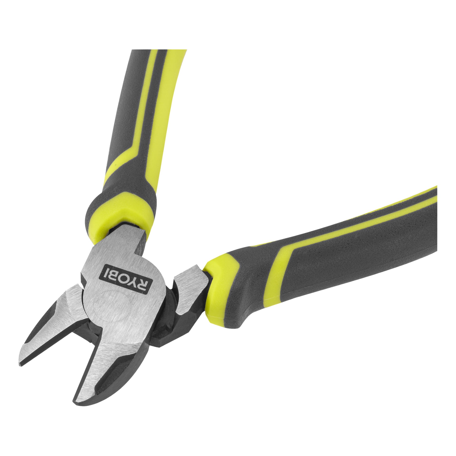 En närbild på Ryobi Wire Cutters RHDC160 med grå och gula handtag.