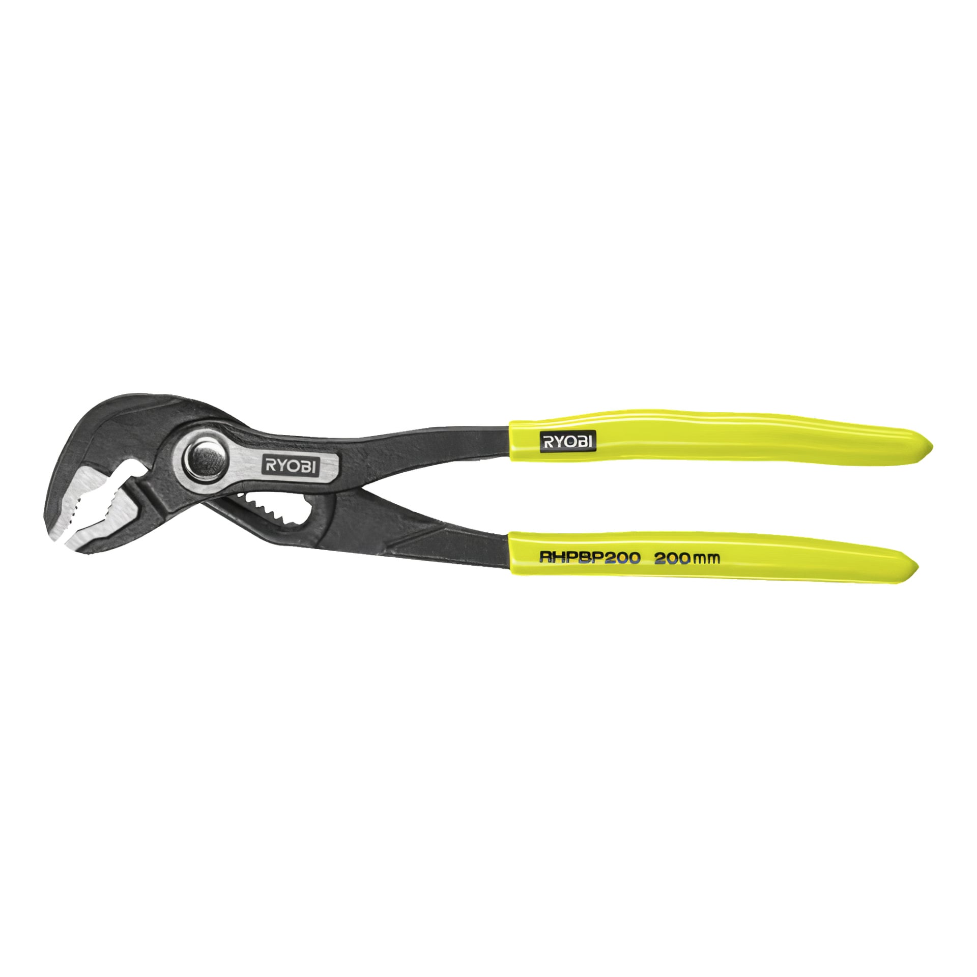 Ryobi Polygrip-tänger med livfullt gula handtag märkta RHPBP200 200 mm och utrustade med en svart justerbar käke.
