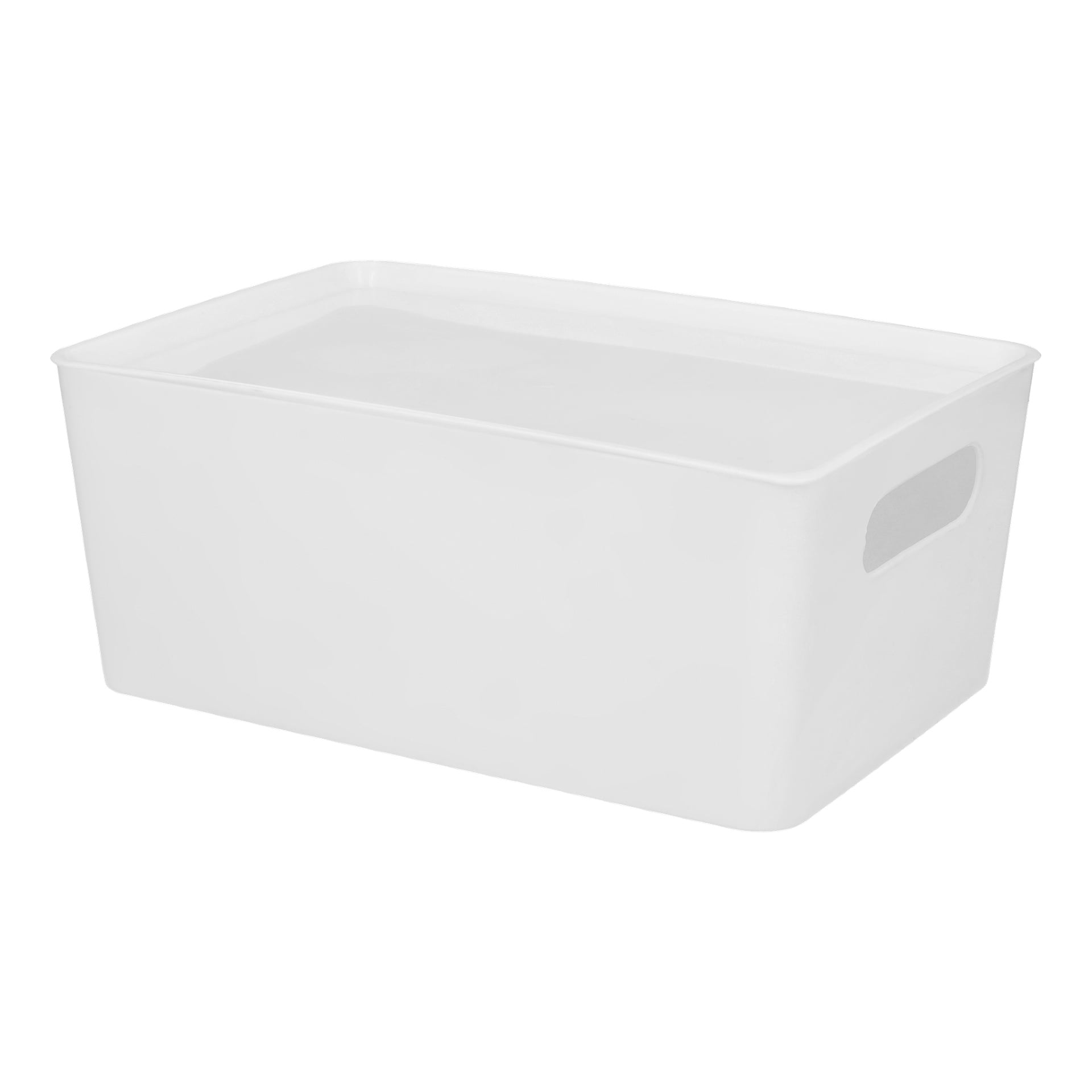 En Hard Head Storage Box med lock, designad i rektangulär vit plast med rundade hörn och ett handtagsutskärning på ena sidan.