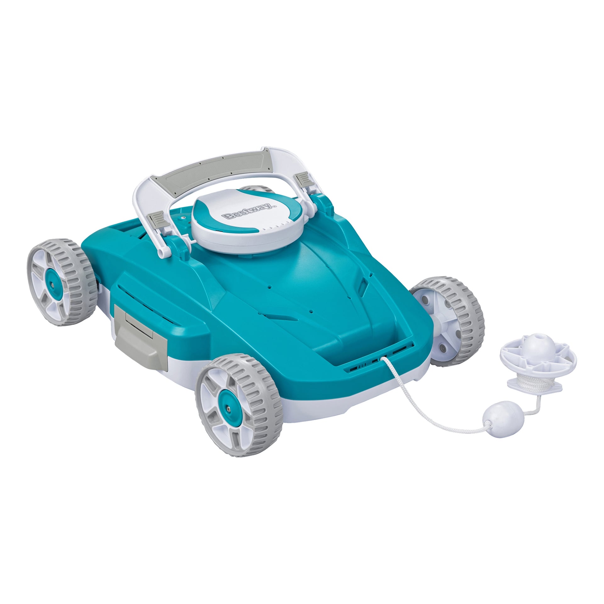 Bestway Aquatronix G200 on akkukäyttöinen allasrobotti, joka on väri sinivihreä ja valkoinen, varustettu kahvalla, pyöristetyllä kannella yläosassa, neljällä suurella pyörällä, kelluvaan kiinnikkeeseen, sekä saavutettavalla sivuosastolla.
