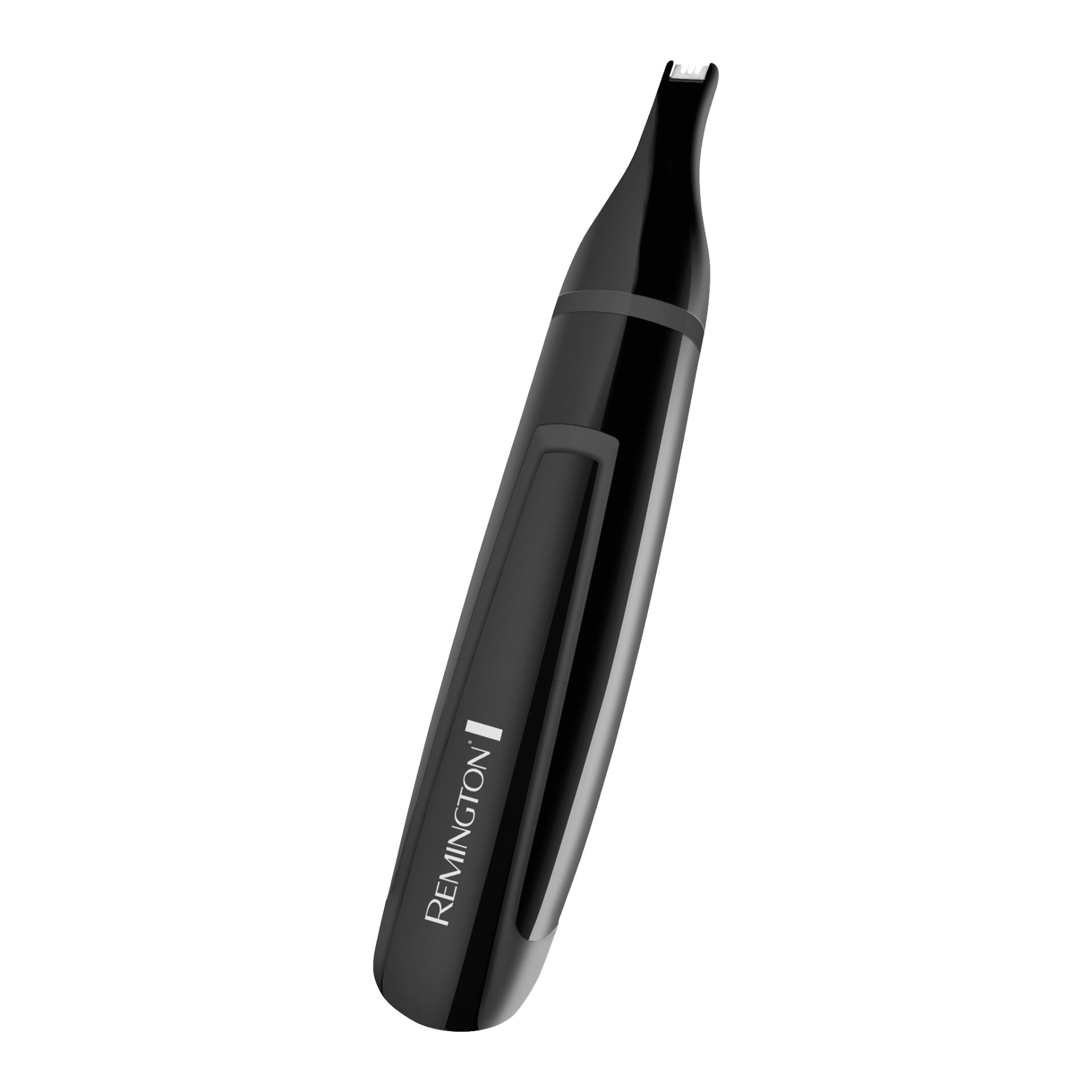 En svart Remington NE3150 näshårtrimmer med ett litet, precist trimmblad upptill och varumärket REMINGTON tryckt nära handtagets bas.
