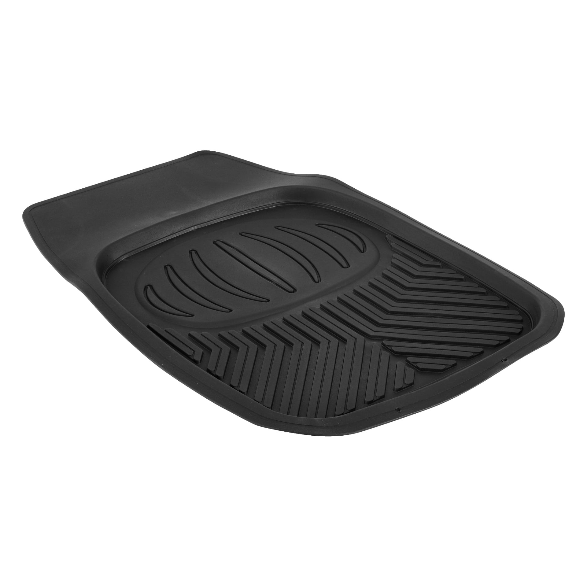 Hamron Car Mats-setet inkluderar fyra svarta gummimattor designade med upphöjda spår och en texturerad yta för att fånga upp smuts och fukt. Mattorna har konturerade former och något upphöjda kanter för en tajt passform i bilen.