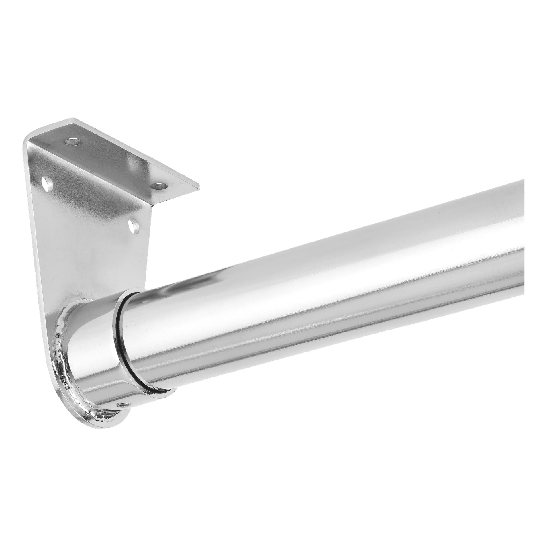 Närbild av en Hard Head teleskopisk klädräcke som framhäver det glänsande, reflekterande metallfästet som är fastsatt med skruvar för att stödja den blanka cylindriska stången.