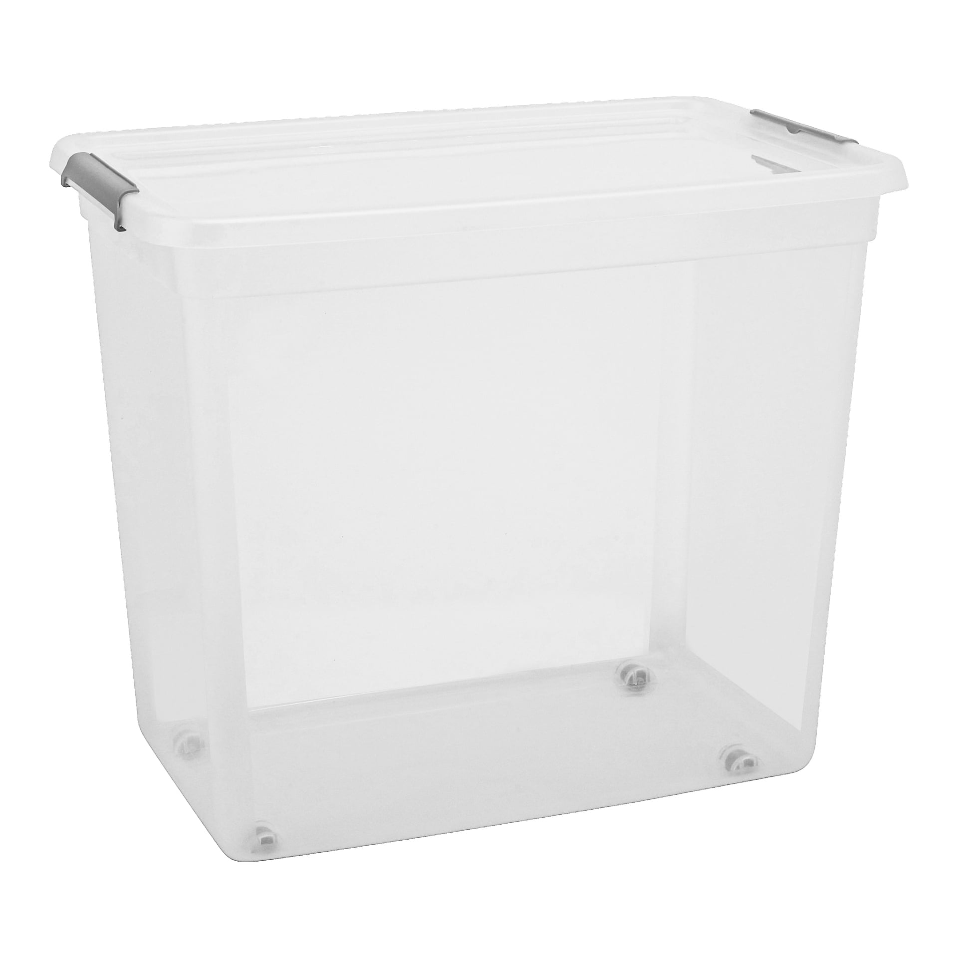 Kirkas Hard Head Storage -laatikko, jossa on kanne ja pyörät, suunniteltu harmailla sivukahvoilla ja suorakaiteen muotoisella.