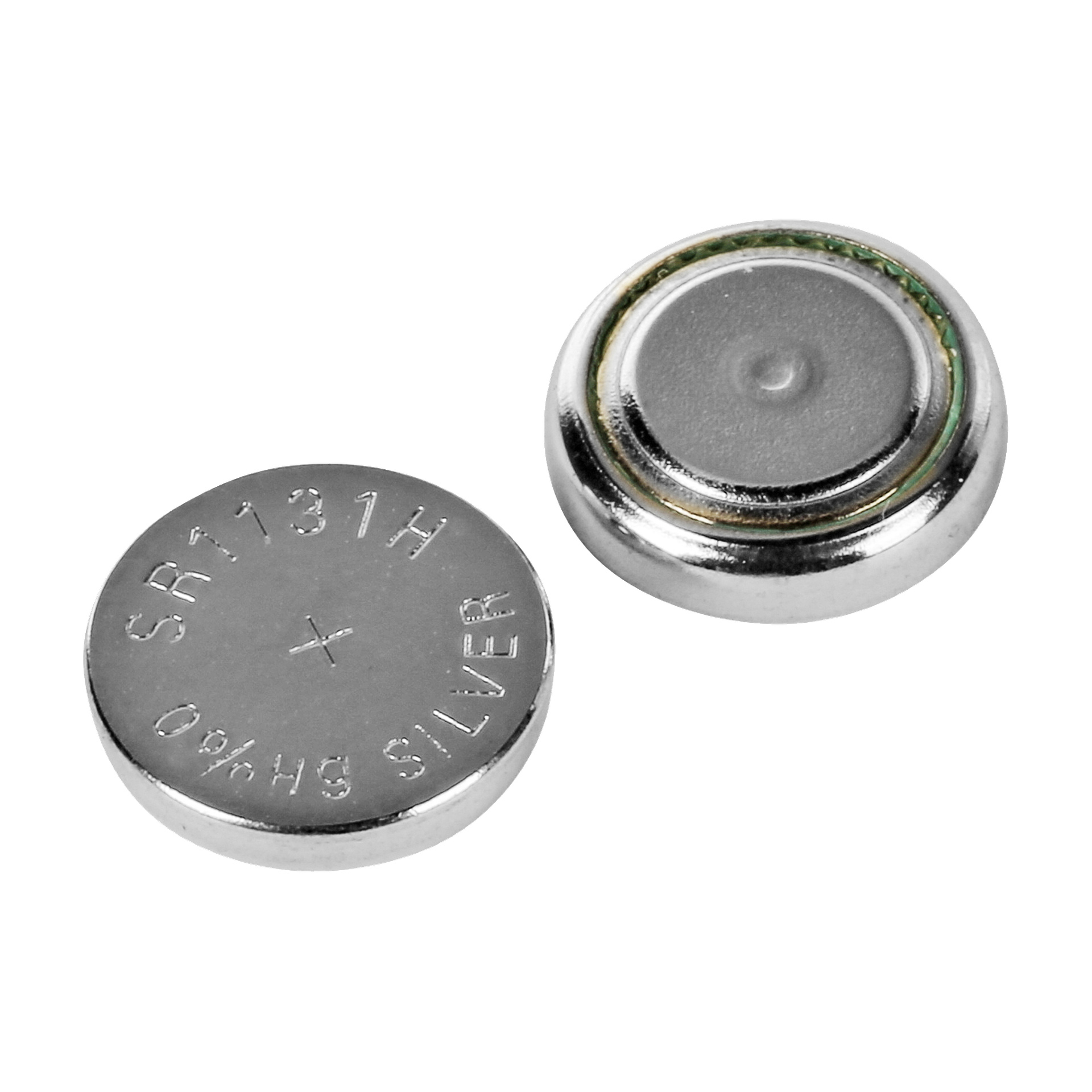 To kompakte sølvfargede batterier fra Anslut Button Cell Batteries Extreme Power 2-pakken er synlige. Ett batteri er vridd for å vise etiketten SR1131H 1,55V SØLV, mens det andre viser sin glatte, runde bakside med en smal kant langs kanten.