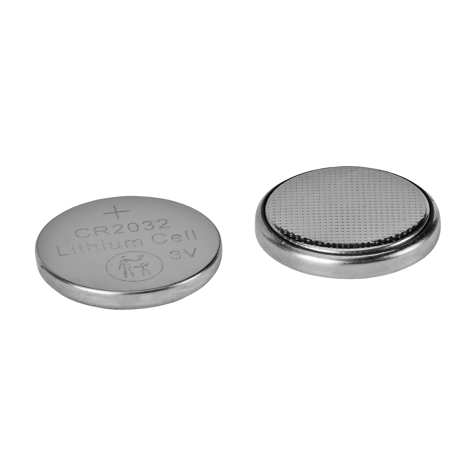 Pari kiiltävää metallista Extreme Power -nappiparistoa Anslutilta on esitetty yhdessä: toinen on asetettu niin, että sen litteä puoli näkyy, ja siinä lukee "CR2032 Lithium Cell 3V", kun taas toisessa on teksturoitu alapuoli.