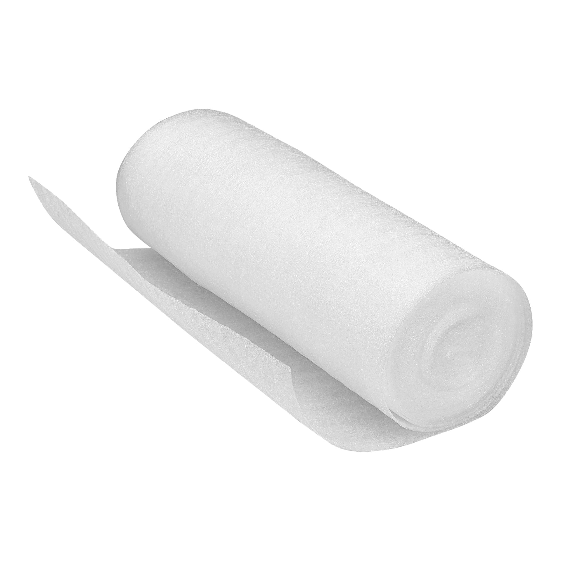 Eine teilweise ausgerollte Rolle Hard Head Foam Wrap wird präsentiert und hebt das dünne, leichte Material hervor, das sich zum Verpacken oder Polstern eignet.