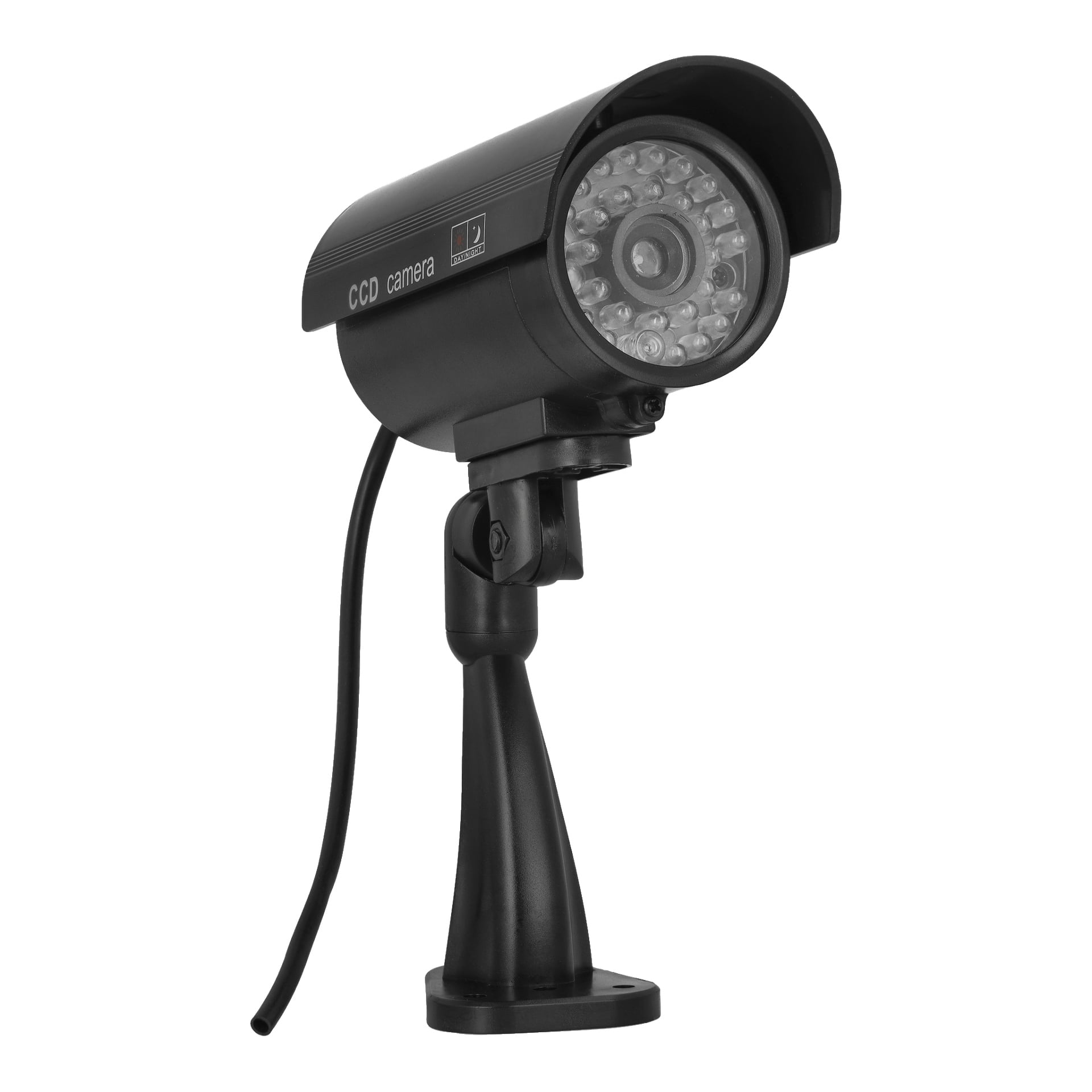 Musta Bright Dummy -kamera, jonka sylinterimäinen muoto on kiinnitetty telineeseen, ja siinä lukee "CCD-kamera". Siinä on LED-rengas, joka ympäröi objektiivia, ja kaapeli ulottuu sen takaa.