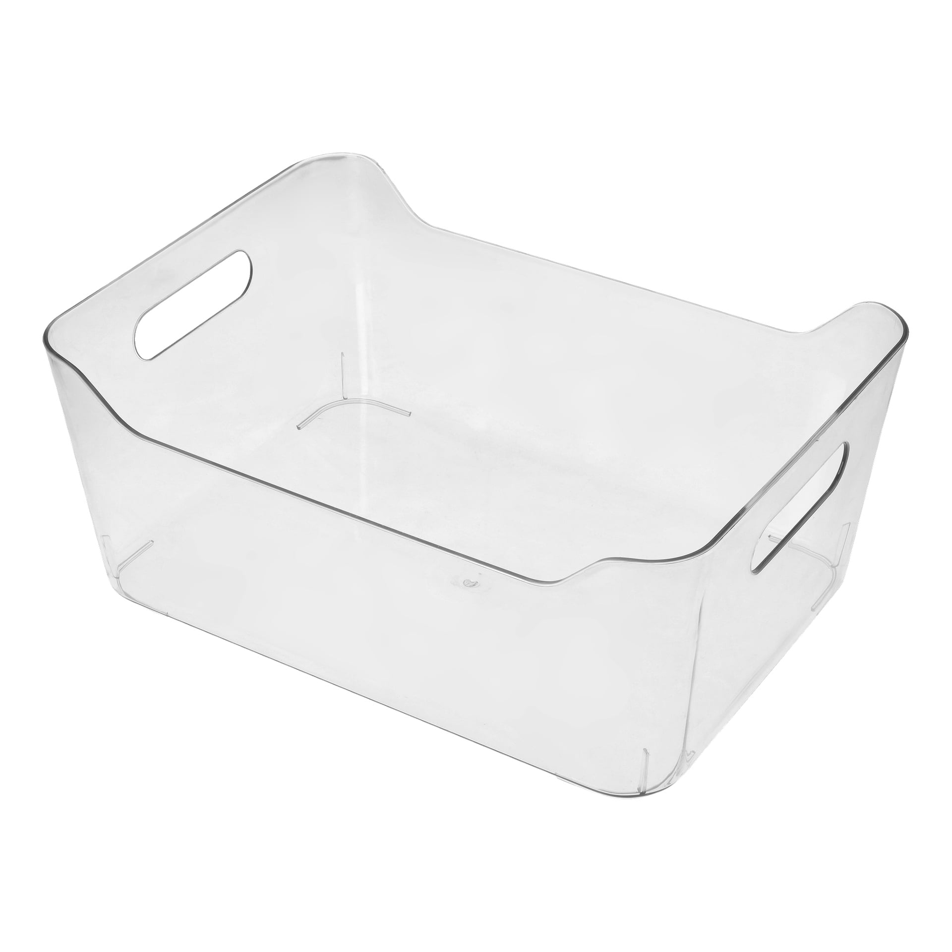 Hard Head Storage -laatikko on läpinäkyvä muovinen astia, jossa on suorakaiteen muotoinen, pyöristetyt kulmat ja sisäänrakennetut kahvat molemmissa lyhyissä päissä. Se näyttää tyhjältä.