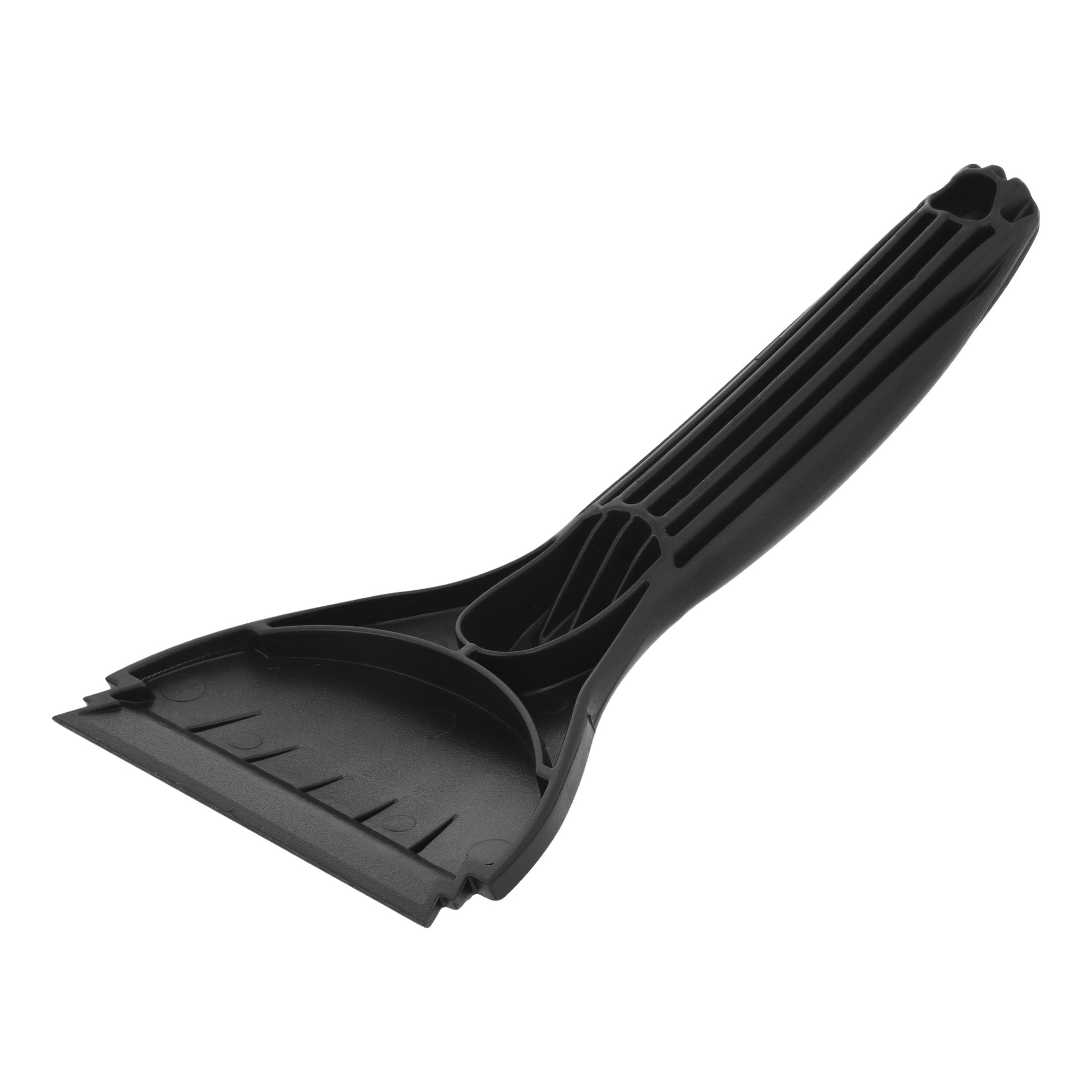 Ein Hamron Ice Scraper mit schwarzem Kunststoffkörper, geripptem Griff für Halt und einer breiten, flachen Klinge, die Eis oder Frost von Autofenstern entfernen soll.