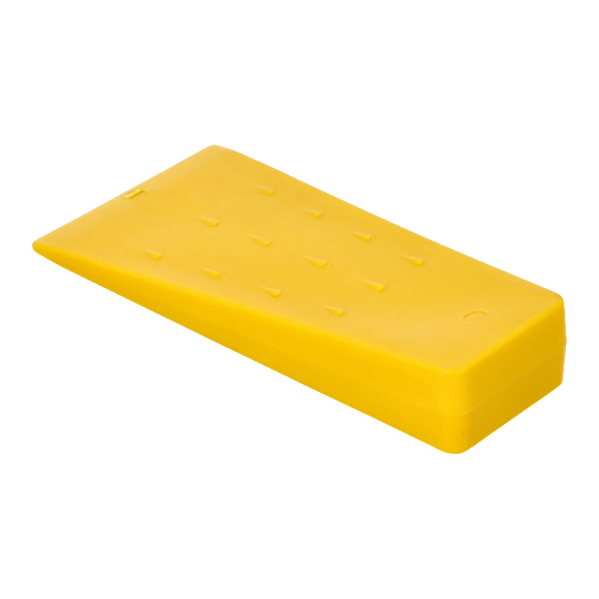 Ein massiv gelber, rechteckiger Meec Tools Fellkeil mit dezent geneigter Oberseite und kleinen erhöhten Erhebungen, geformt wie ein Türstopper oder Keil.