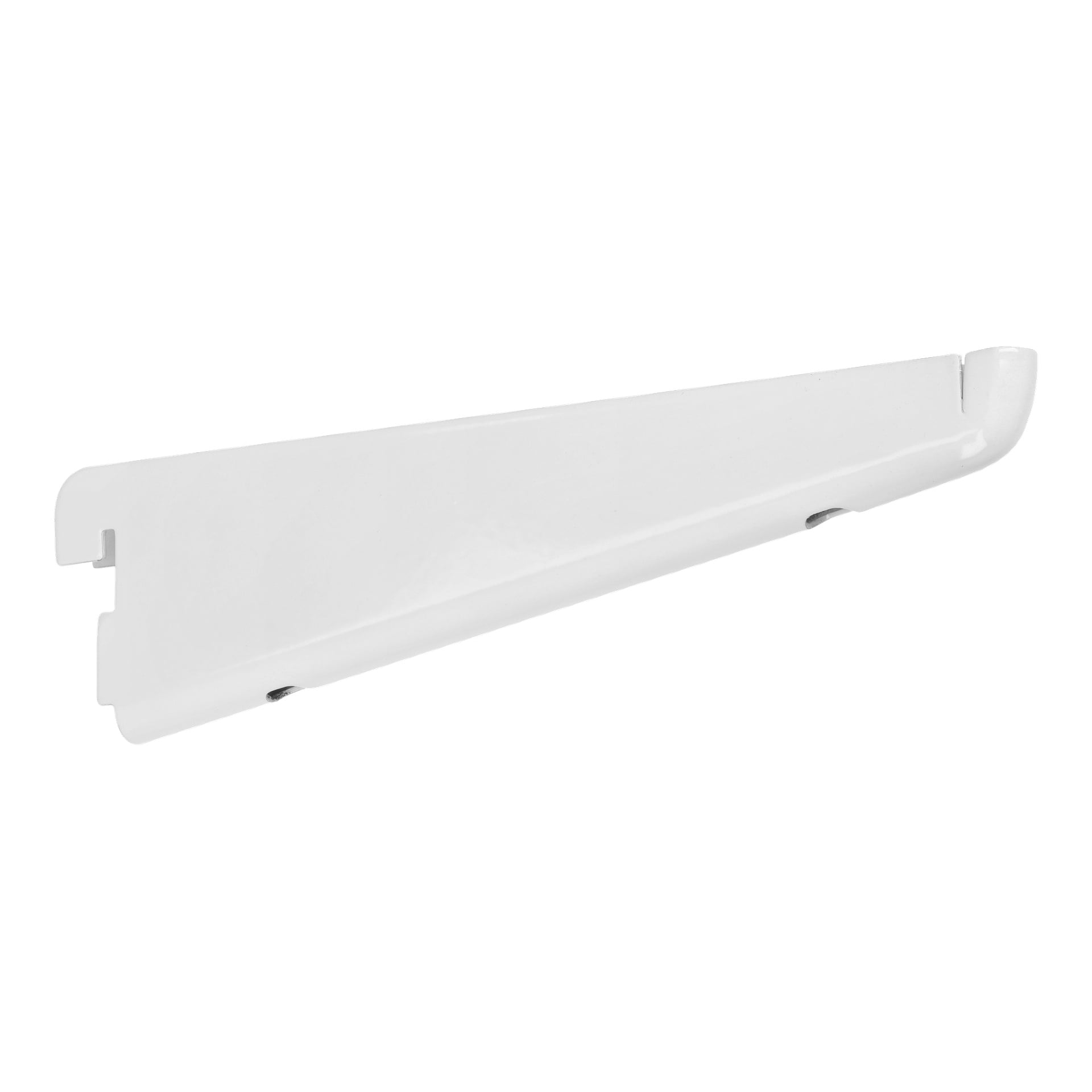 Valkoinen metallinen Hard Head Bracket, jossa on kaareva pää ja kaksi kiinnityslovea, on esitetty.