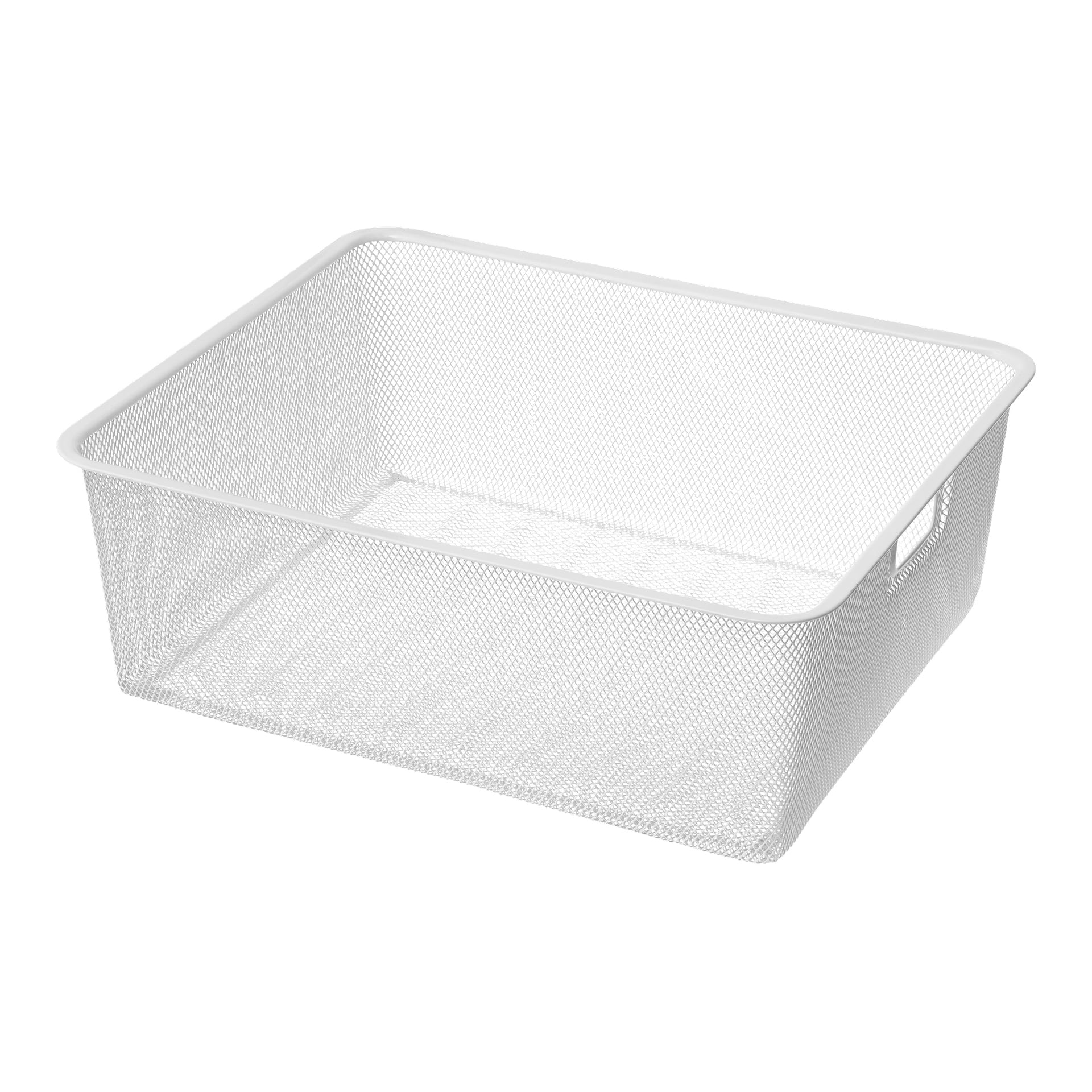 Ein weißer Hard Head Mesh Korb mit rechteckiger Form, abgerundeten Ecken und Henkel auf jeder Seite.
