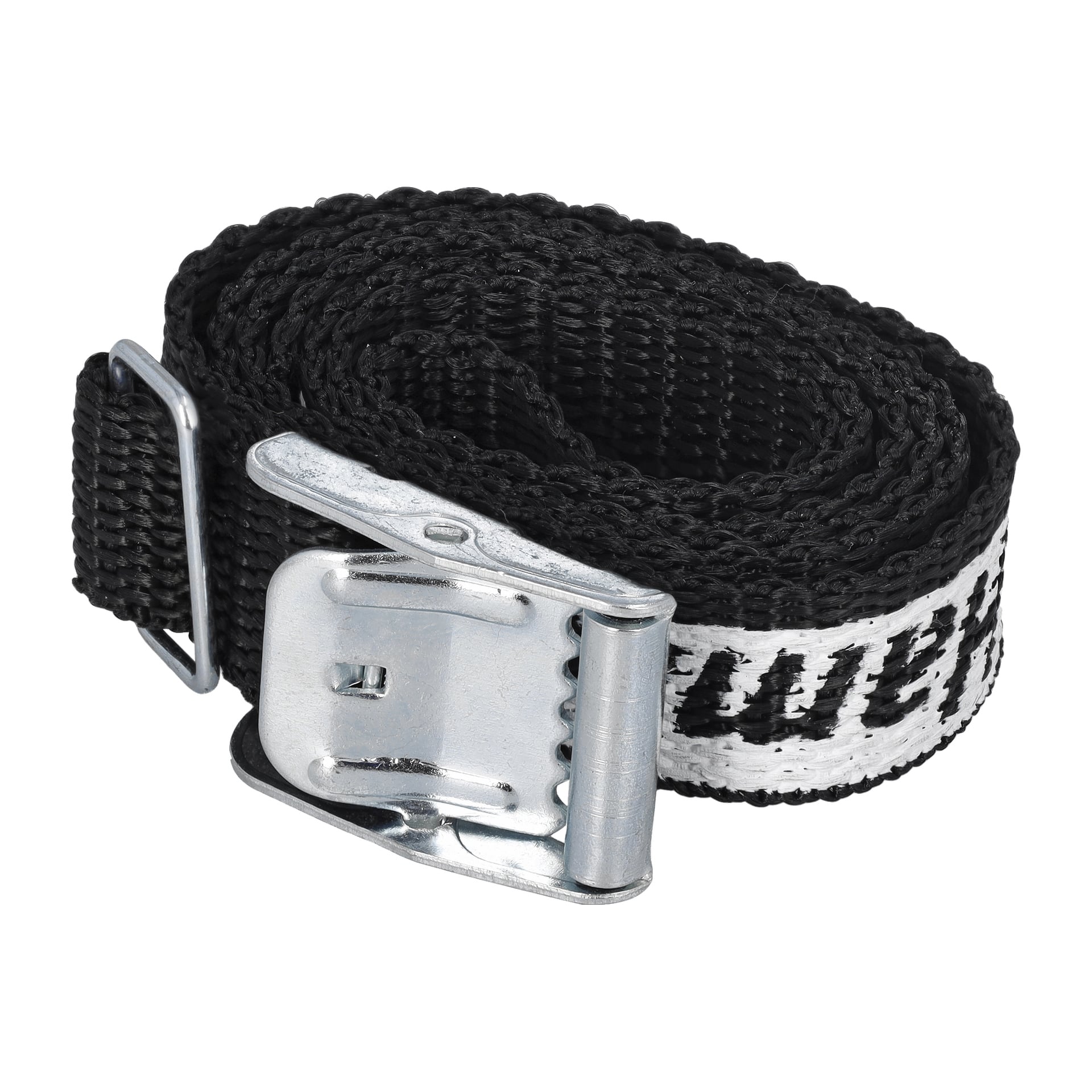 Hamron Tension Strap z dwupaku jest zwinięty w uporządkowany sposób, prezentując tkany materiał oraz srebrną metalową klamrę z ząbkowanym zapięciem zapewniającym pewne zapięcie. Pasek zawiera białą część oznaczoną czarnymi literami.