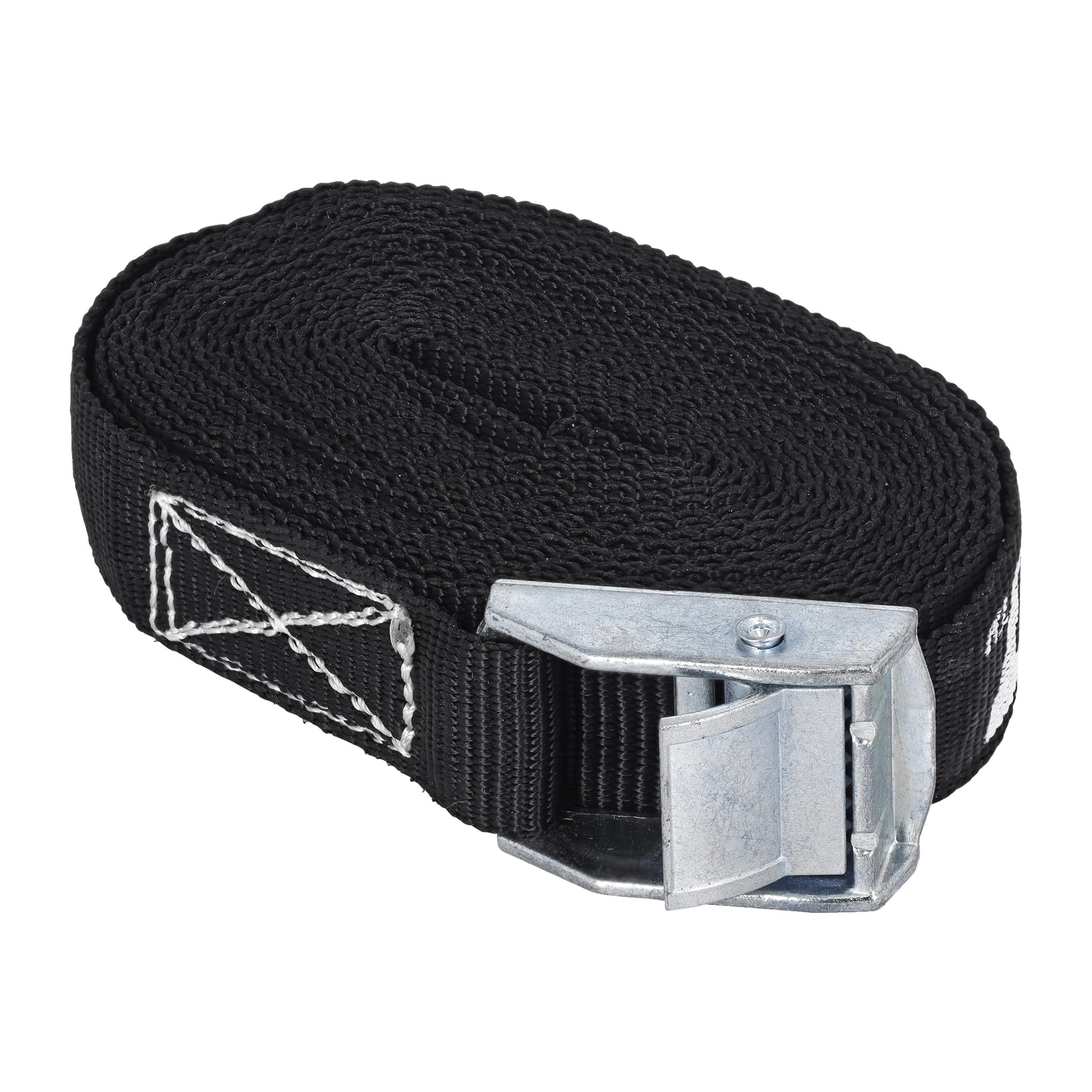 To Hamron Tension-stropper laget av rullet svart nylon med hvit søm og utstyrt med sølvfargede metall-kamspenner.