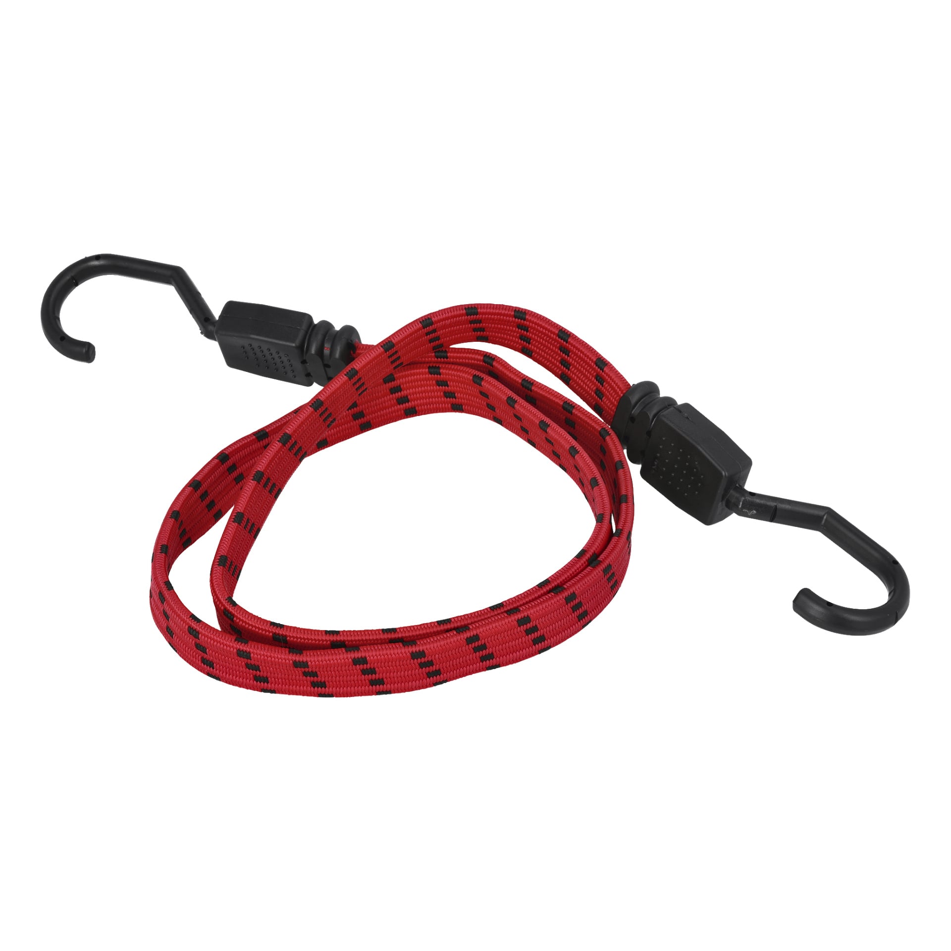 Hamron Bungee-snören 6-pack visar röda snören med svarta detaljer, var och en spiralad och försedd med svarta plastkrokar i båda ändar.