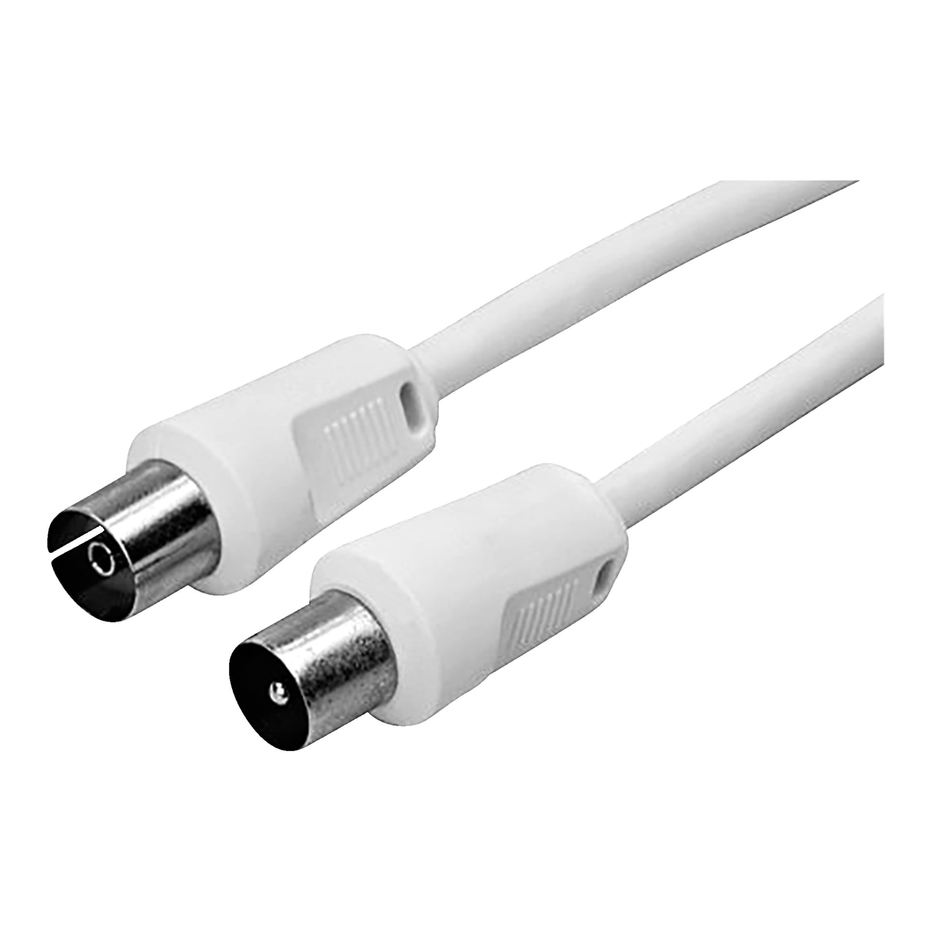 Närbild av Nedis antennkabel som visar både han- och honkontakter, lämpliga för TV- eller internetsignalöverföring.