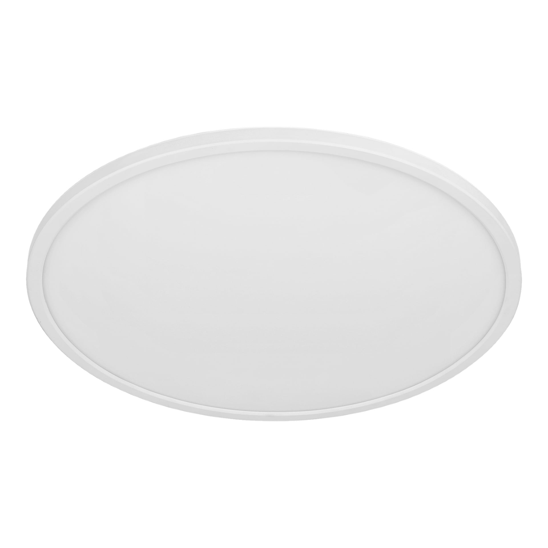 Närbild på Anslut Dimmable LED-taklampa, som visar dess släta, vita ovala design utan synliga markeringar eller texturer.