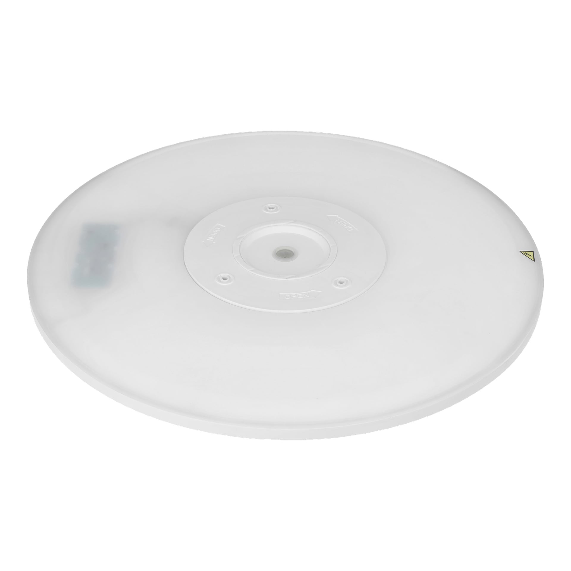 En rund, vit, dimmbar LED-taklampa från Anslut med en mjukt kupolformad profil och centralt monteringshål, designad för takinstallation.