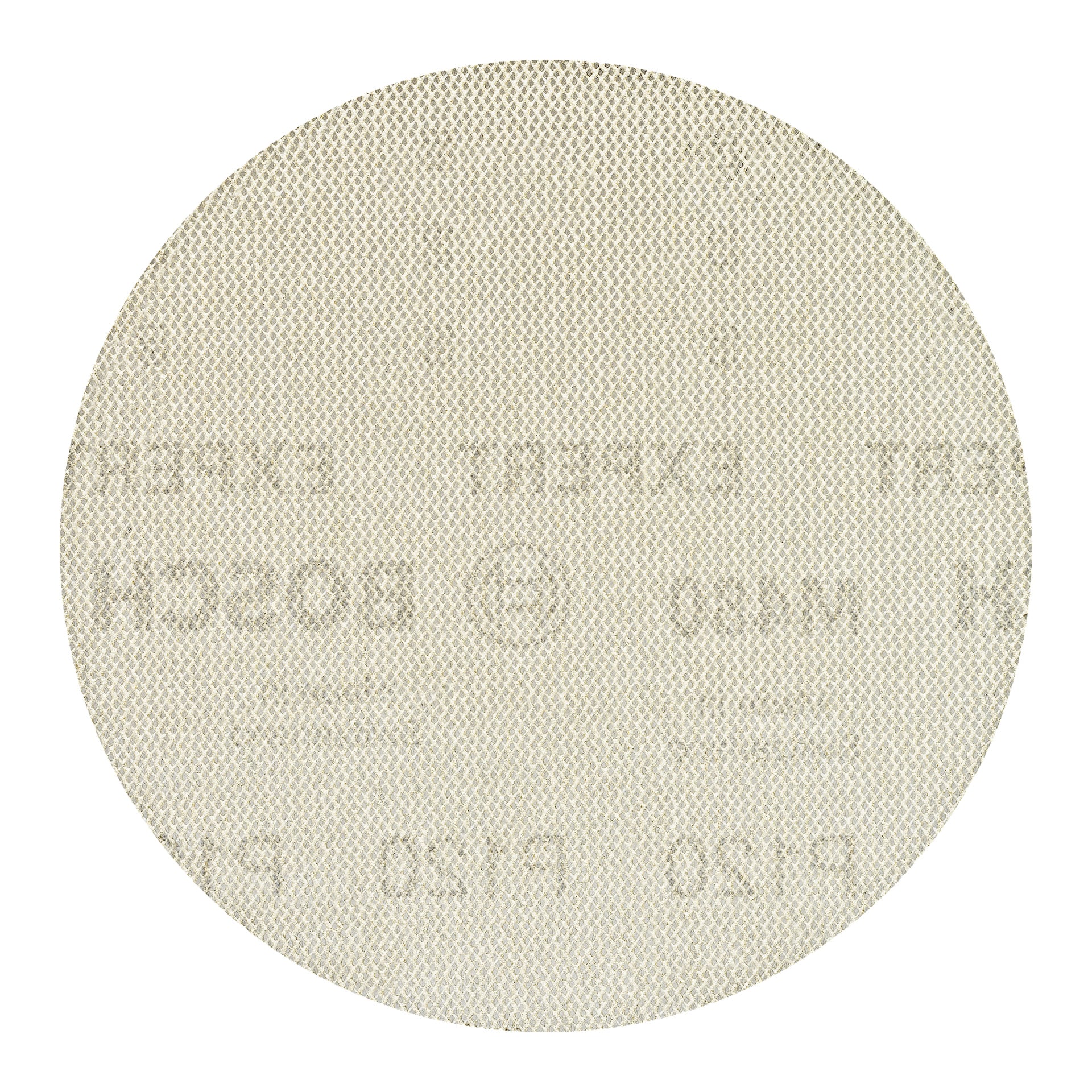 Okrągły beżowy dysk do siateczki szlifierskiej z pakietu Bosch Expert Sanding Mesh 5, z drobną fakturą siatki i subtelnymi nadrukowanymi oznaczeniami takimi jak "BOSCH" i "P150" widocznymi na powierzchni.