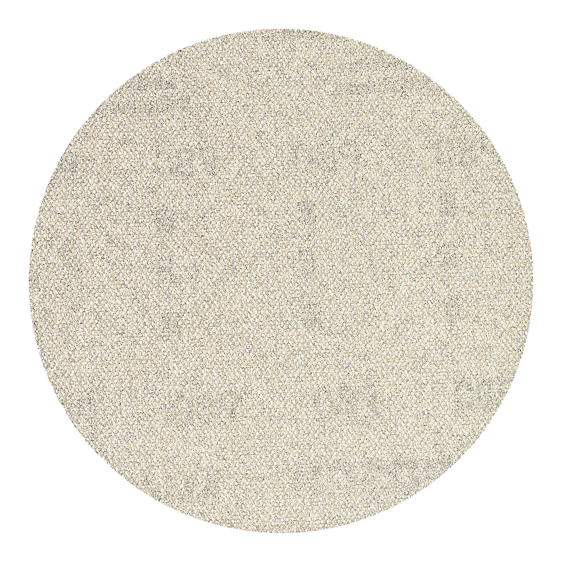 Ett Bosch Expert Sanding Mesh Expert 5-paket visas, bestående av runda och platta skivor med en slät, beige slipyta. Deras jämna och täta textur gör dem lämpliga för effektiv utjämning av ytor under slipningsprojekt.