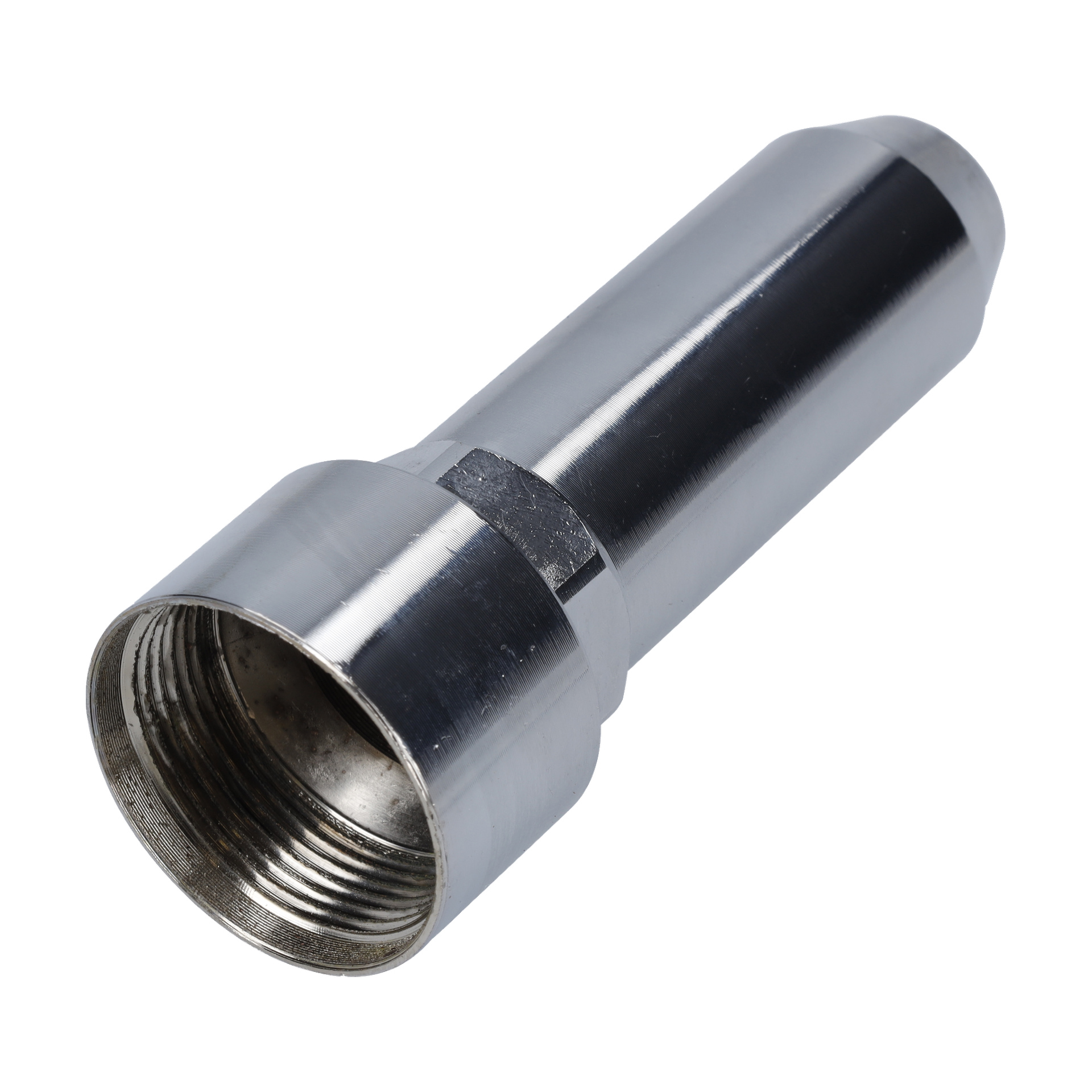 Zbliżenie na Front Head F. 072000, metalowe cylindryczne złącze z zewnętrznymi gwintami na jednym końcu i błyszczącym wykończeniem.