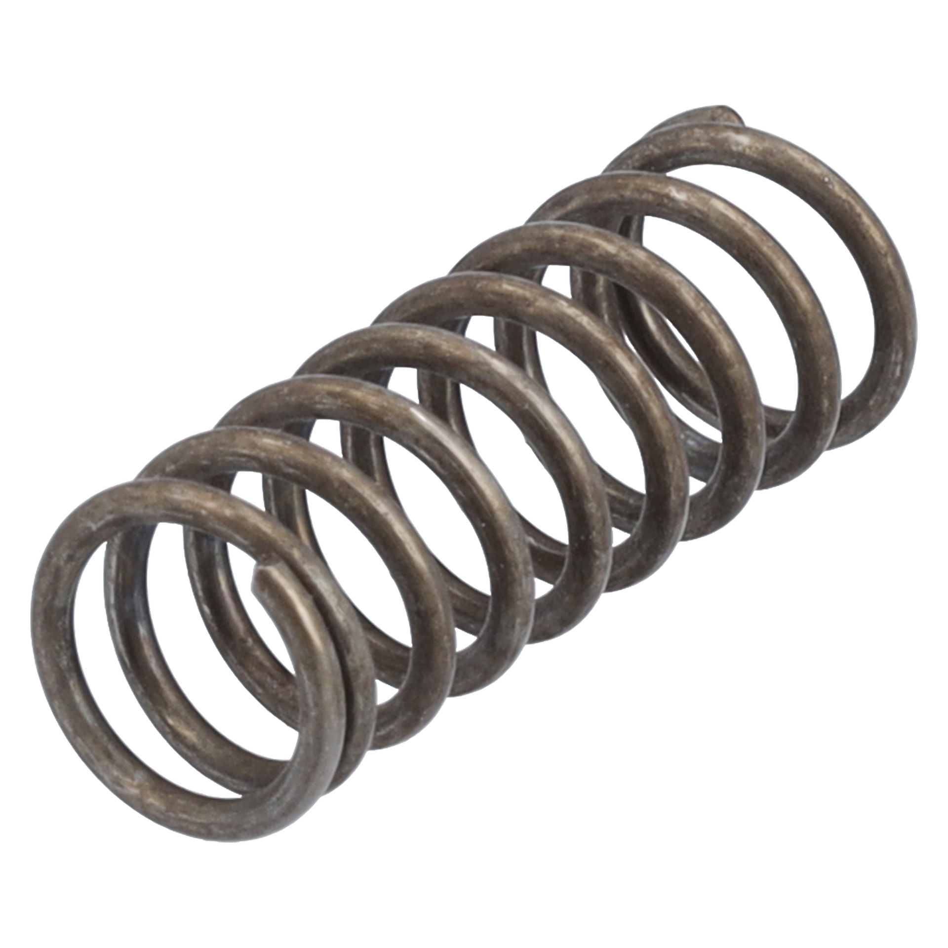 En närbild på en Spring-nitpistols spiralade metallkompressionsfjäder med flera tätt lindade mörka metalltrådsslingor.