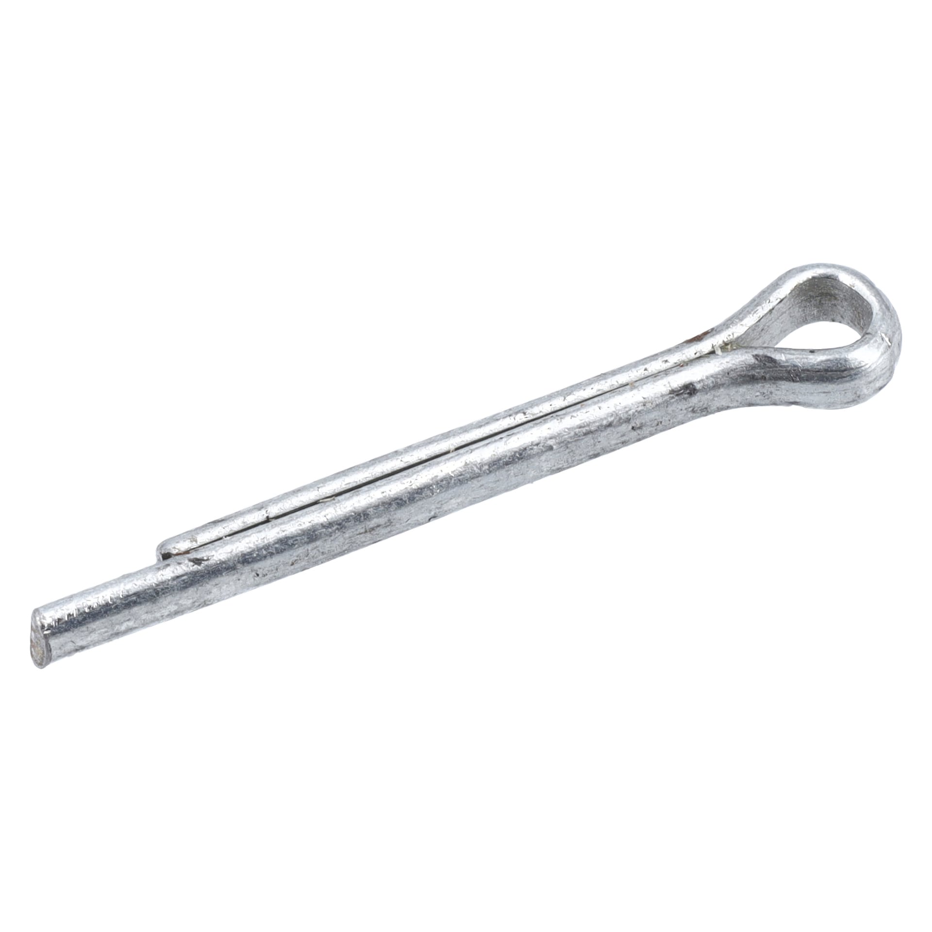 En närbild på en Scissor Stick Boat Trailer splittstift med en rundad ögla i ena änden och två raka taggar.