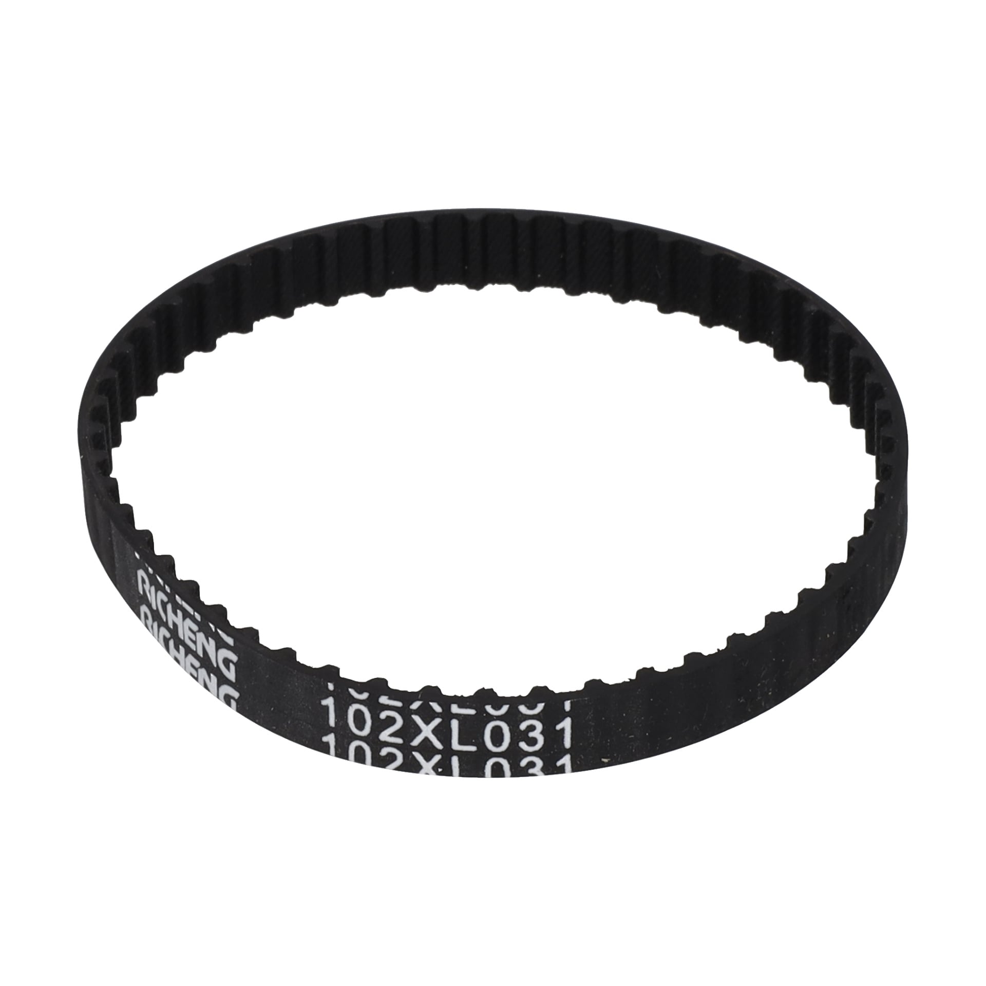 Kamremssladd 102XL031 är ett svart gummiband med inre tänder och "102XL031" i vitt på utsidan.