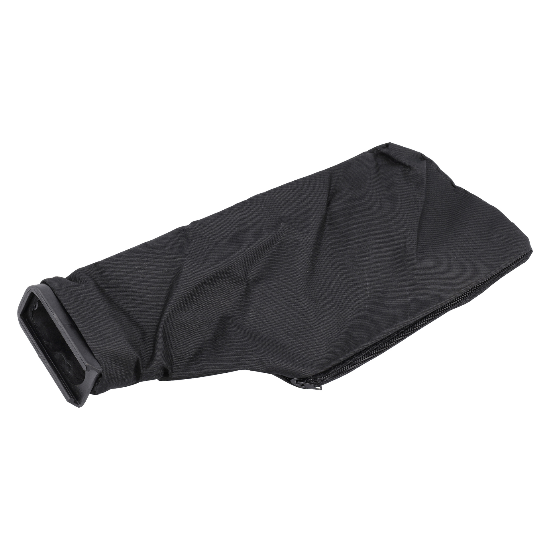 Dust Bag Belt Slip är en svart, rektangulär påse med dragkedja på ena sidan och en plaständstycke som ligger platt.