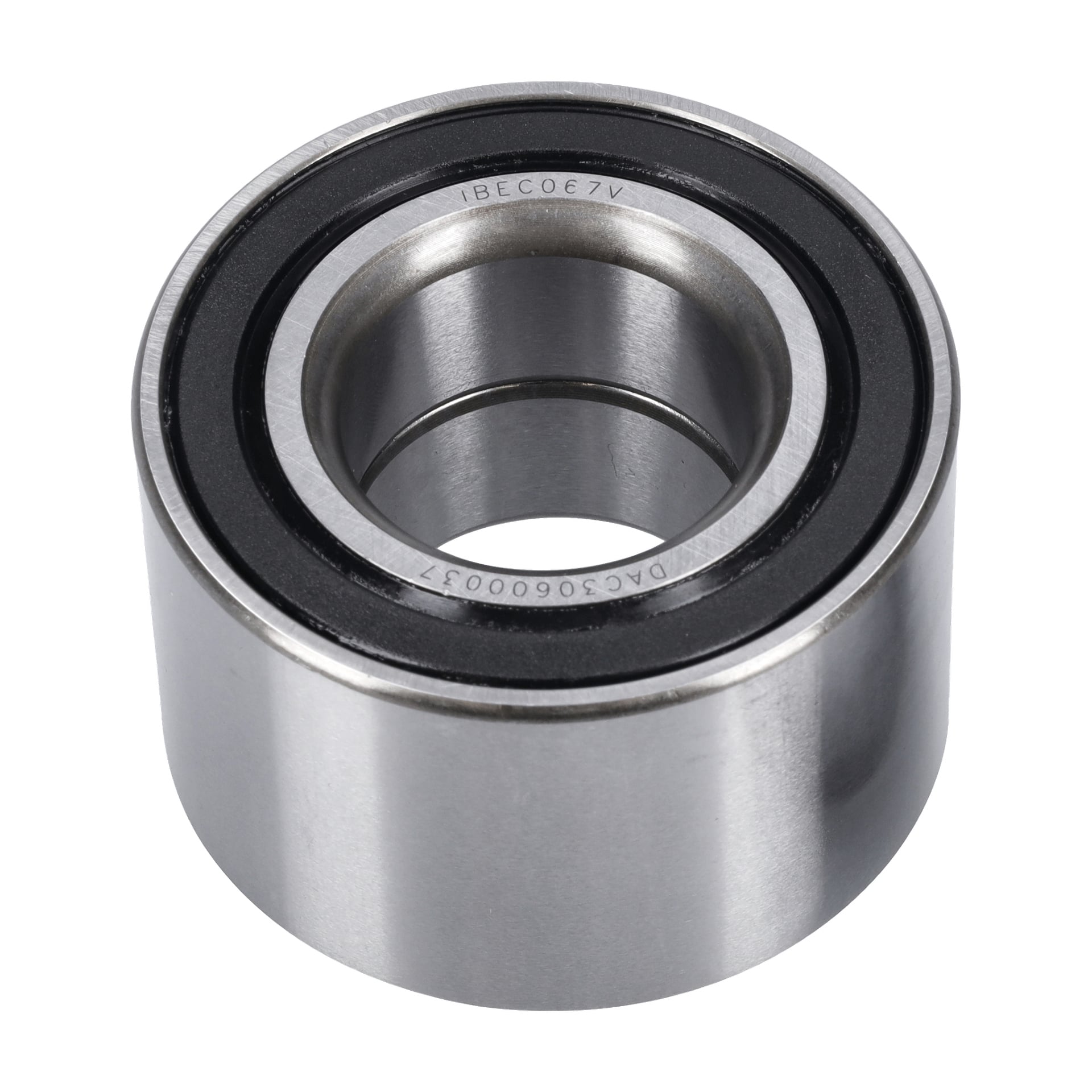Närbild av kullager som visar blank cylindrisk metall med tydliga inre och yttre ringar samt en svart försegling på insidan.