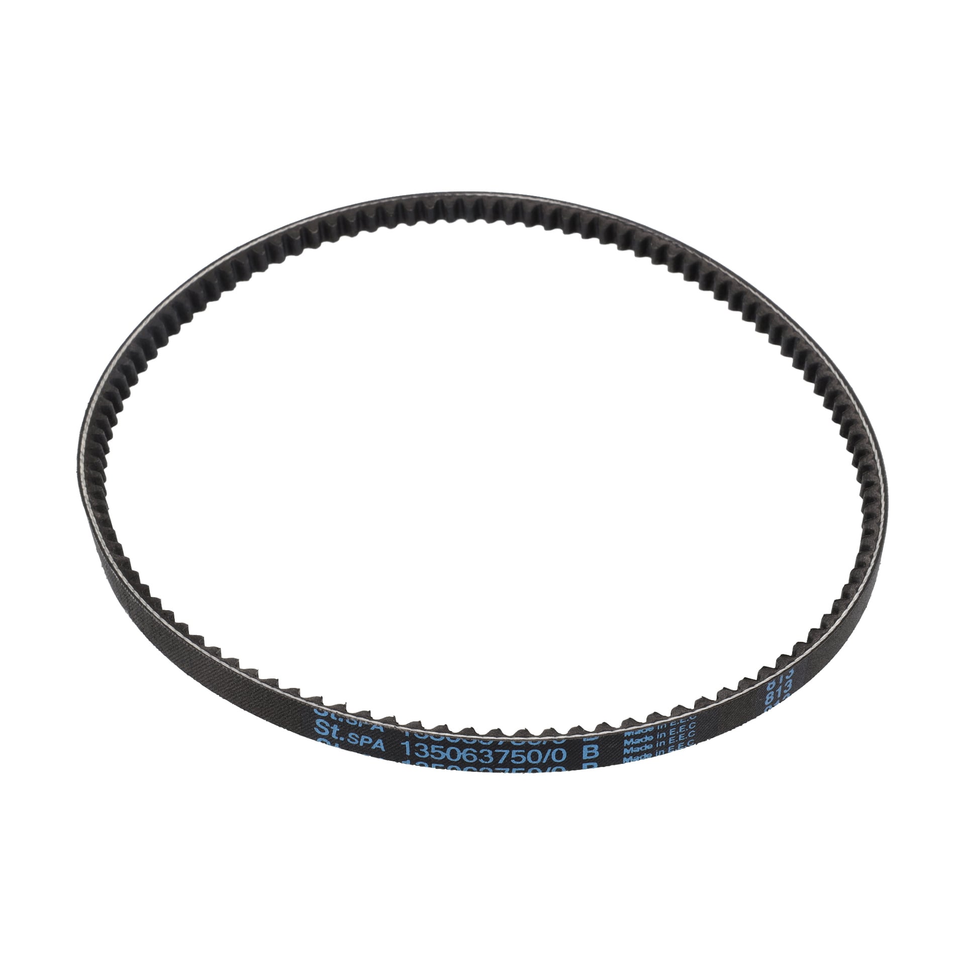 Drive Belt Gräsklippare LP=680 är en svart V-rem med jämnt fördelade innertänder och blå alfanumeriska markeringar på utsidan.