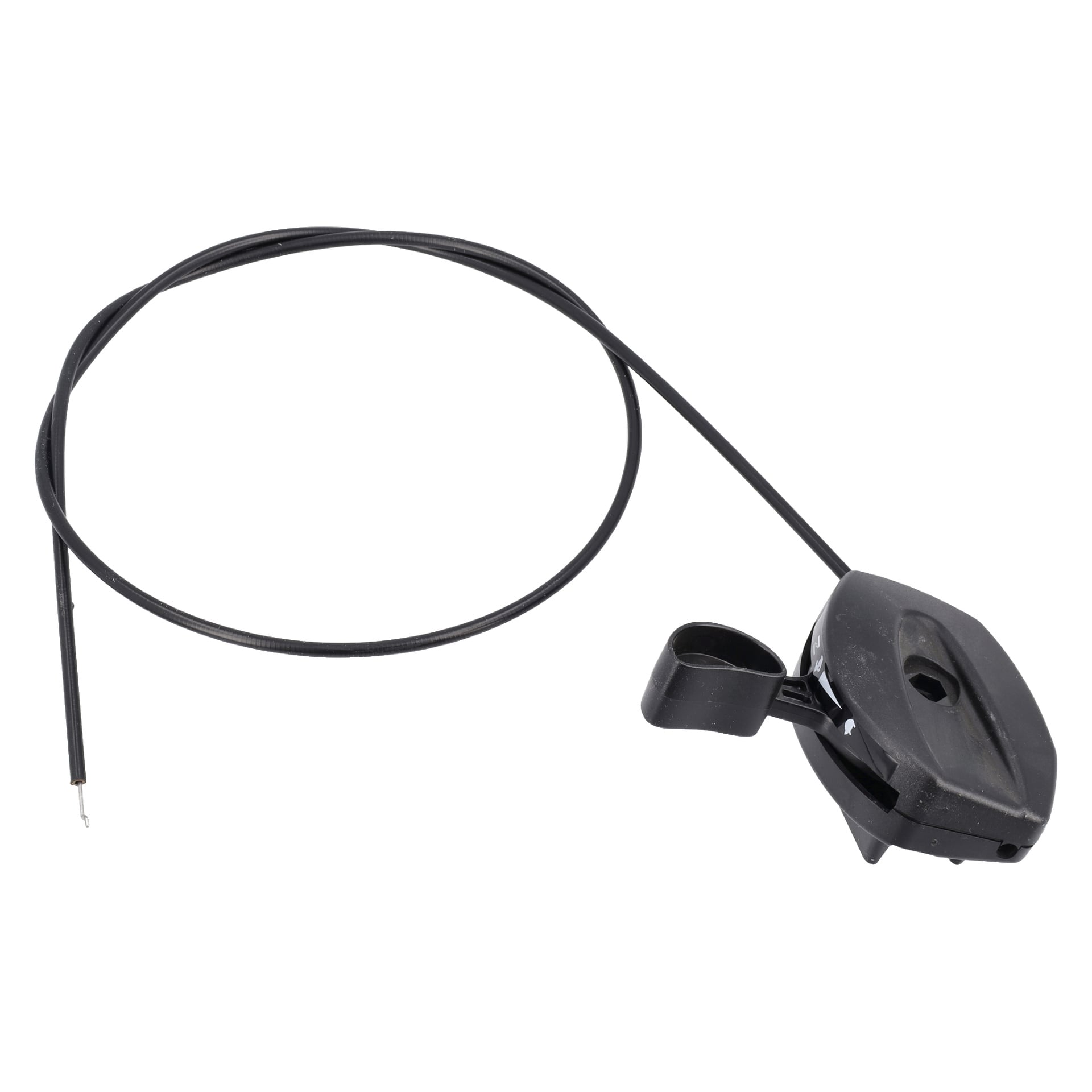 En svart plastspak för gaspjällklipparen med en tunn ansluten kabel, troligen en del av en gräsklipparkomponent.