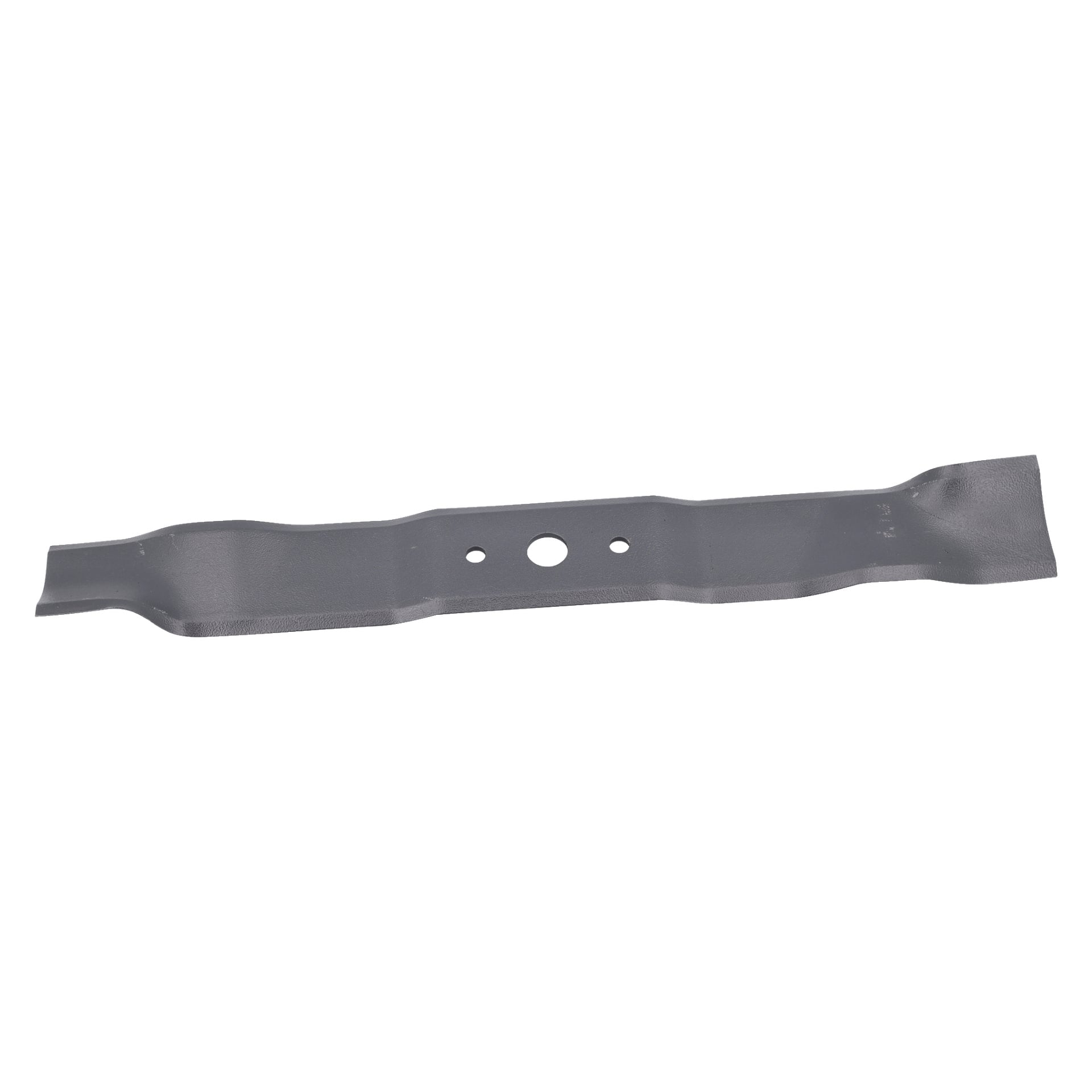 Knivens gressklipperblad har et hovedmonteringshull, to mindre sidehull og forsiktig buede ender for effektiv klipping.