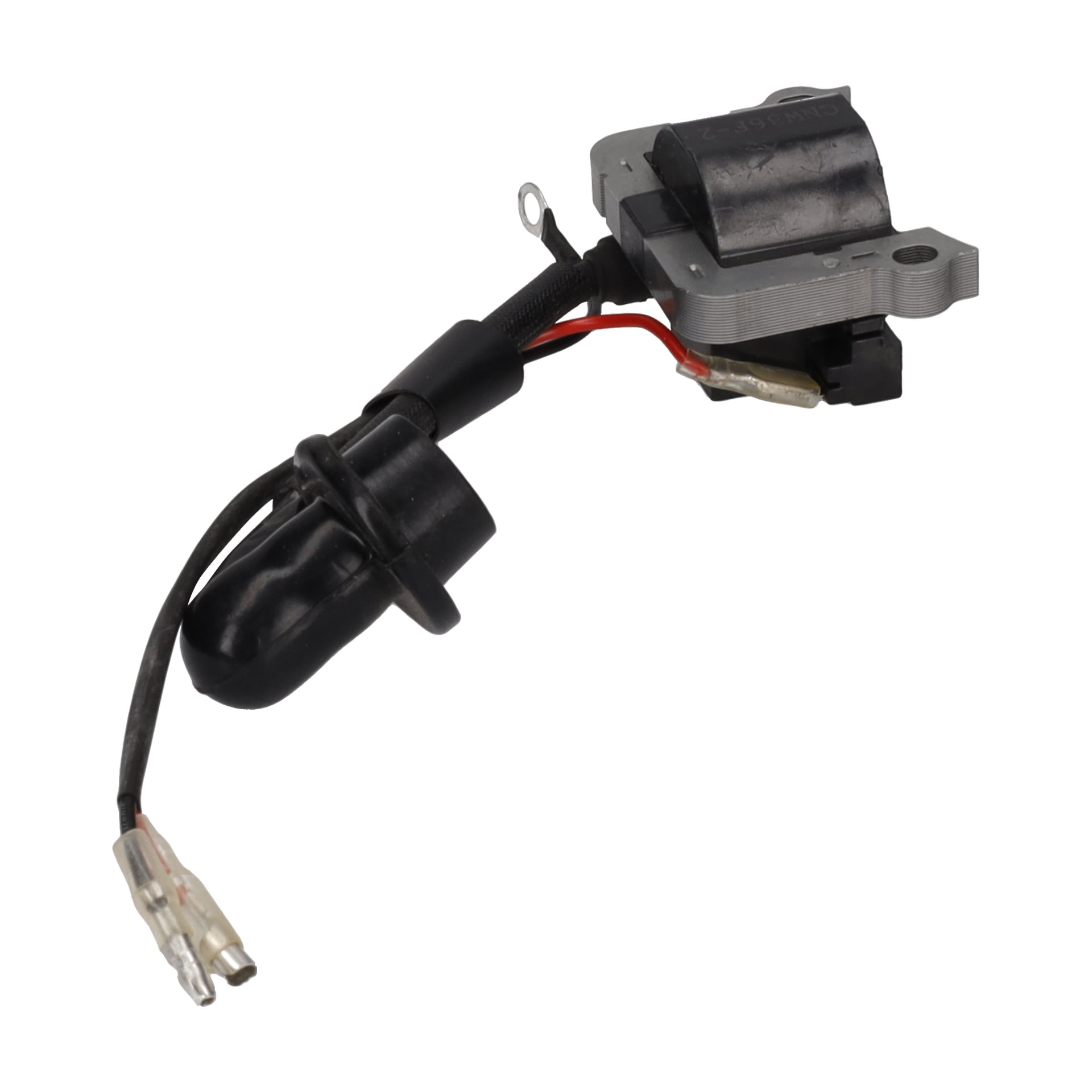 Kompakt tändspole-quadrotrimmer med metall- och plastdelar, röda och svarta ledningar samt kontakter för effektiv motorström.