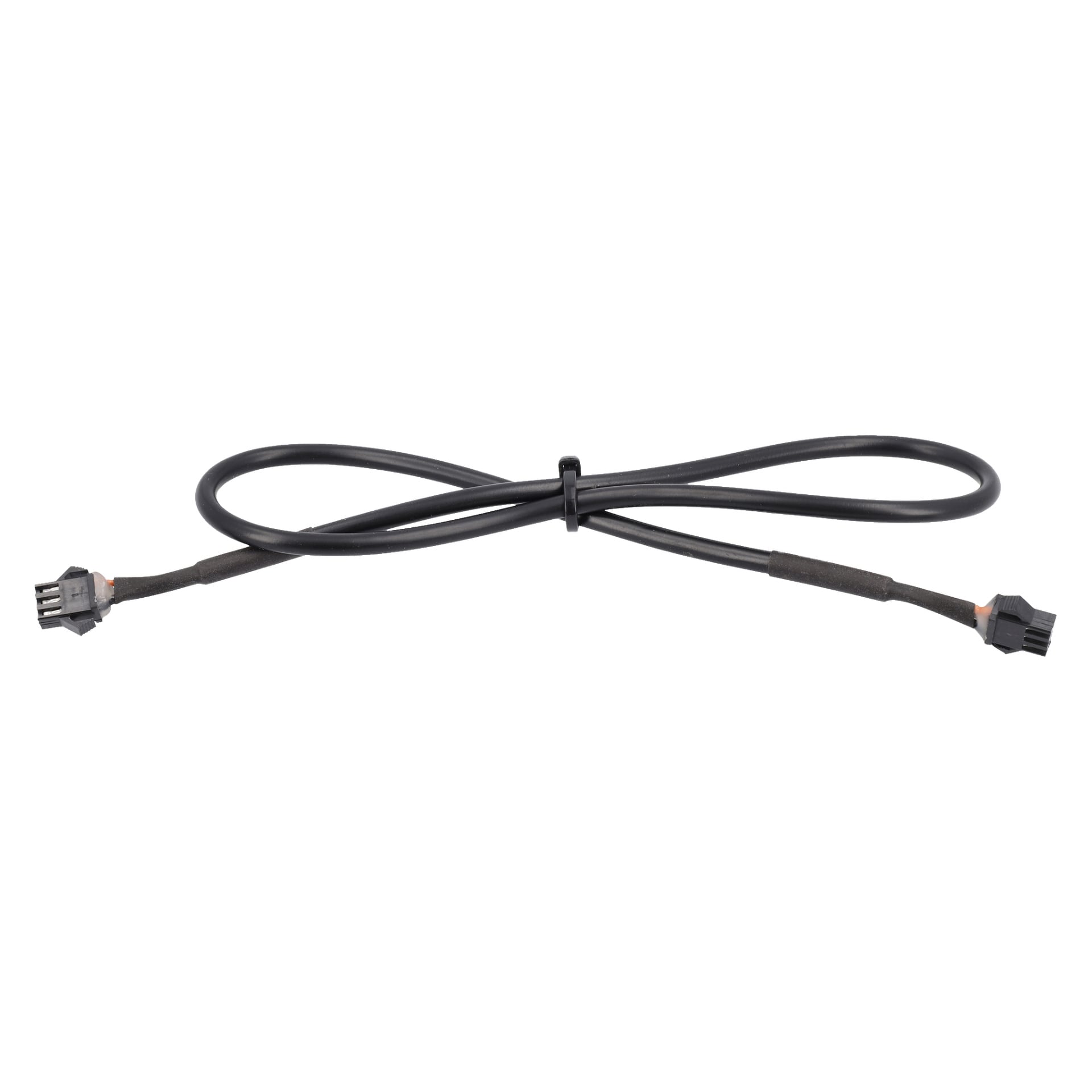 En "Lower control panel treadmill cable" med kontakter i varje ände är löst slingrad. Den svarta kabeln har trestiftskontakter och hålls ihop i mitten av en liten klämma.