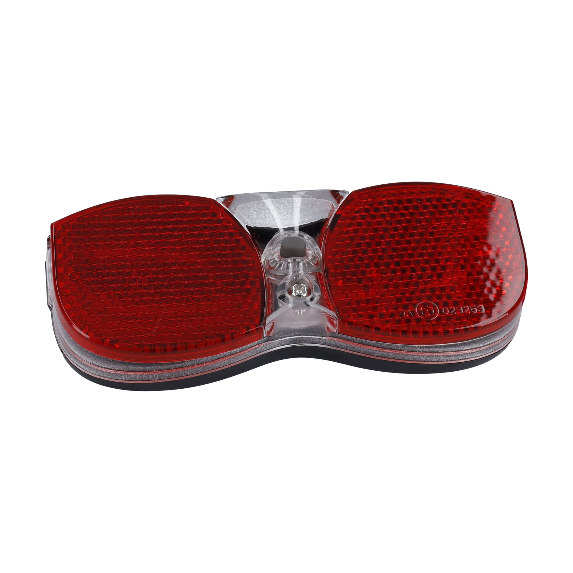 Närbild på Taillight elcykeln, med två reflekterande paneler och en central klar lampa.