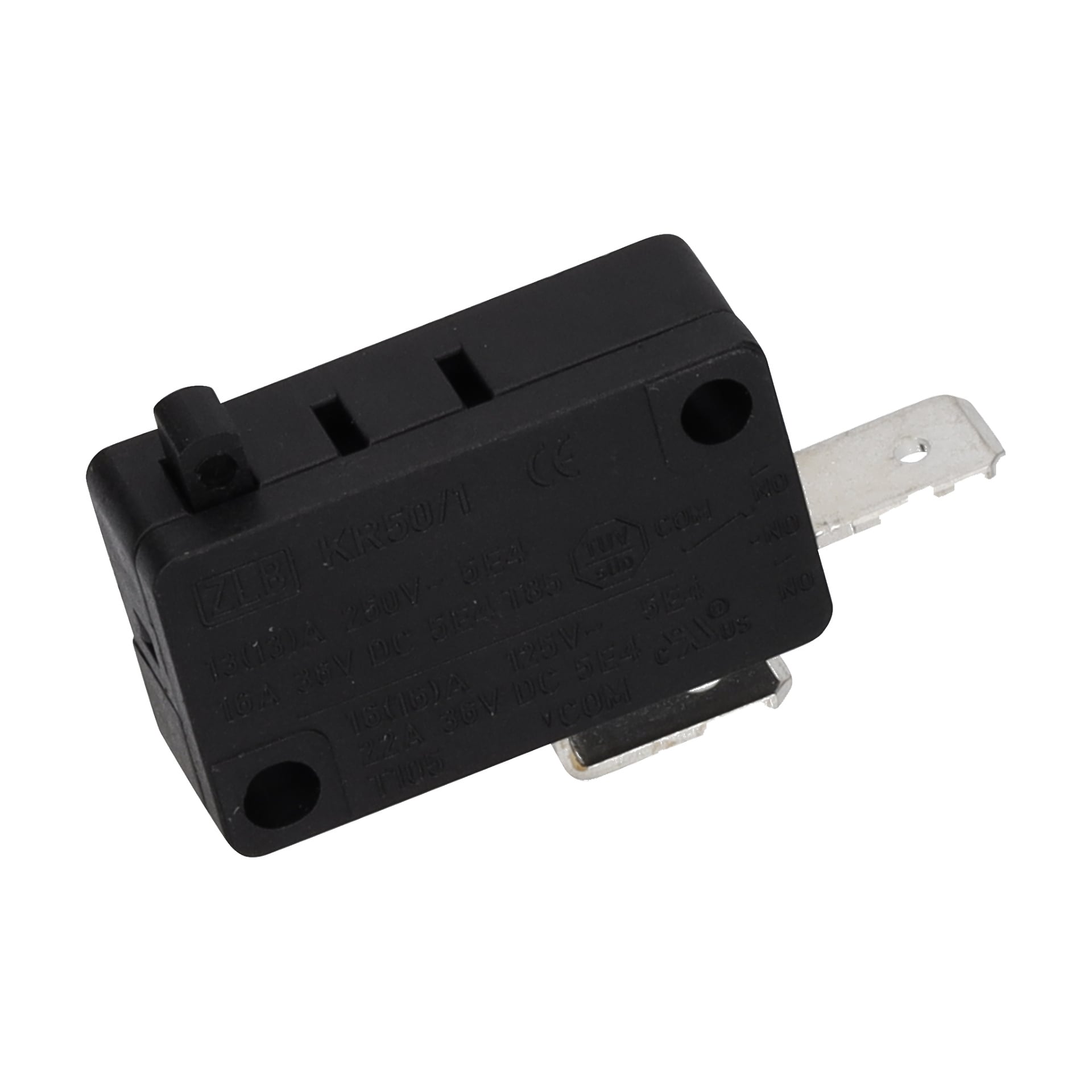 prostokątna piła do cięcia Microswitch, z metalową dźwignią i odsłoniętymi zaciskami elektrycznymi.