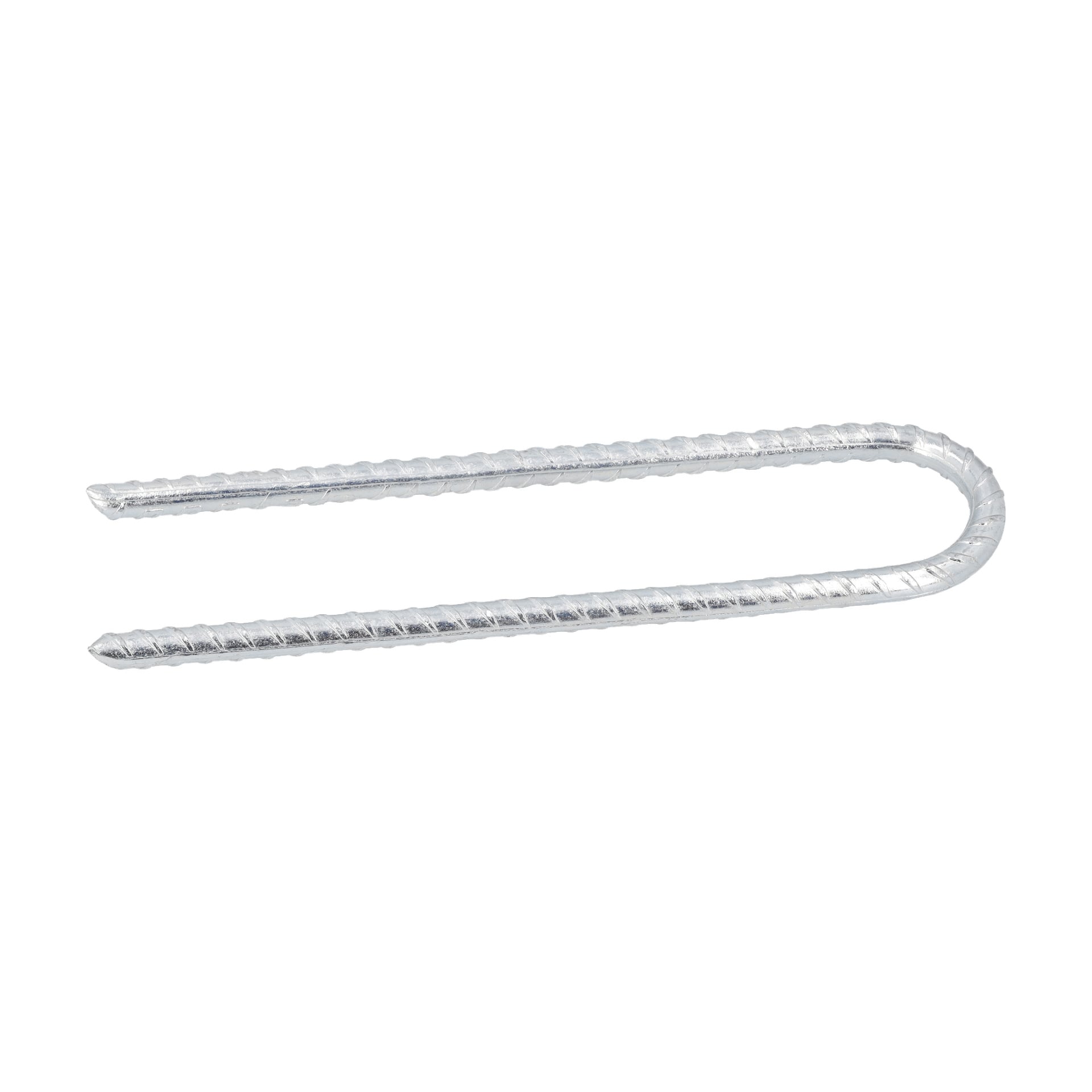 Anchor A No. 14 F. 011240 är en räfflad, U-formad metallarmeringsjärn som är gjord för att fästa föremål säkert mot marken.