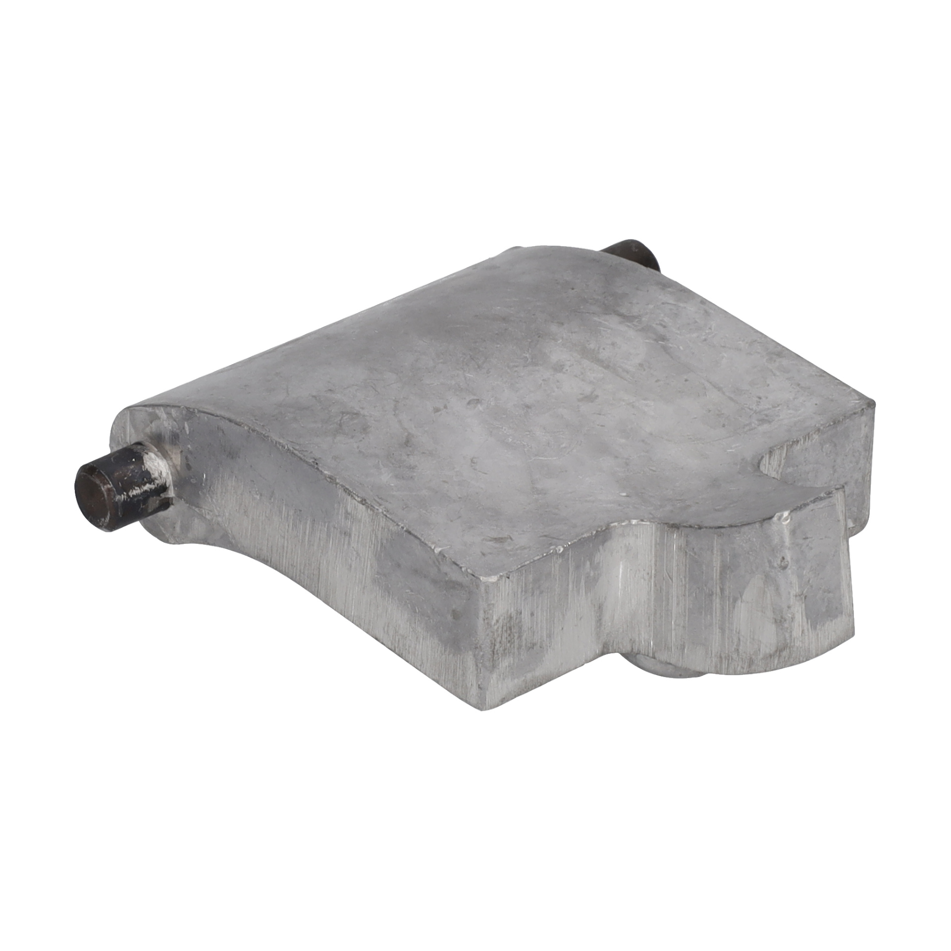 Appropriate kompostkvarn är en silvermetallbit, platt och ojämnt formad, med cylindriska utbuktningar på vardera sidan.