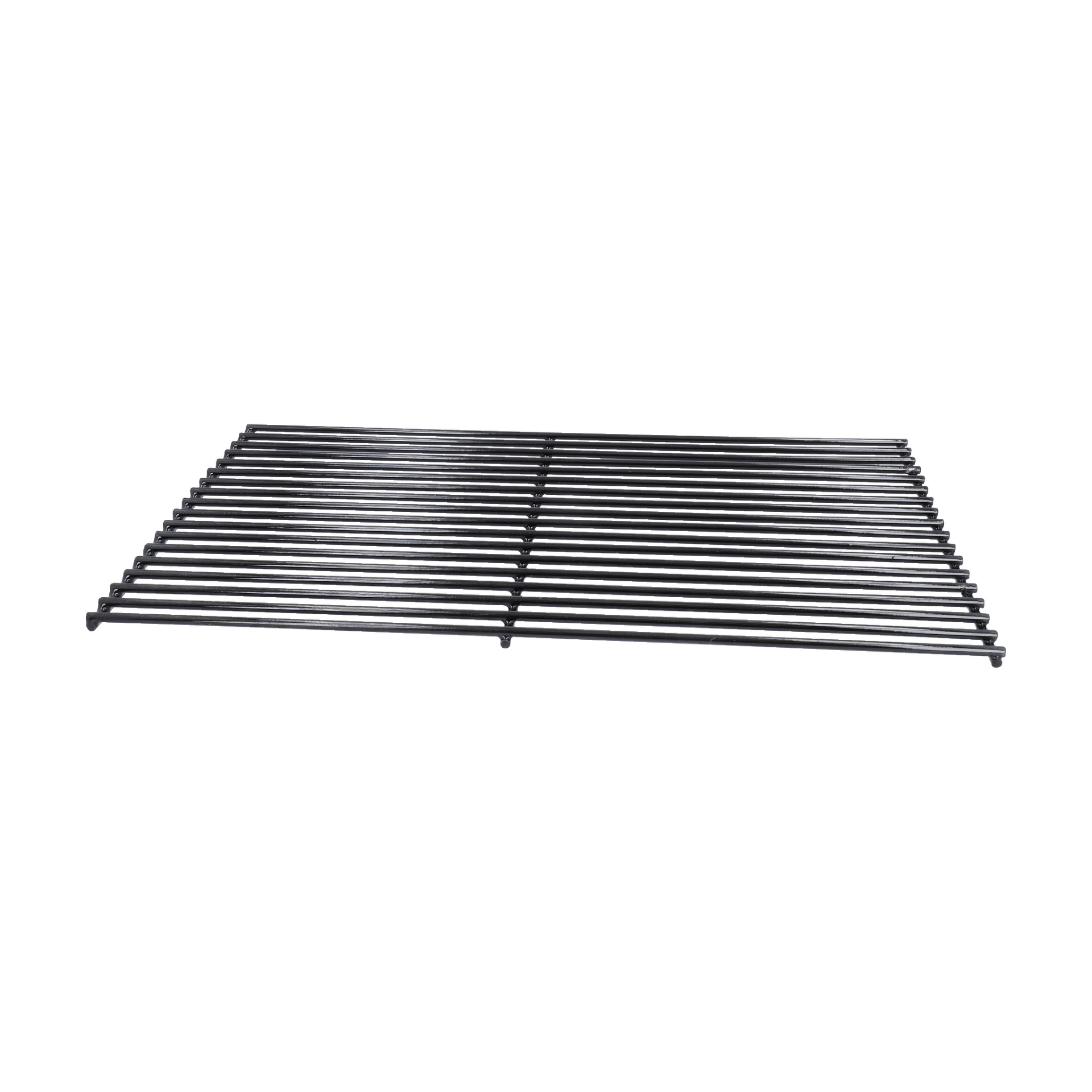 Grill węglowy i gazowy z prostokątną czarną metalową kratą, równoległymi prętami i lekko podniesioną konstrukcją zapewniającą efektywne grillowanie na grillu.