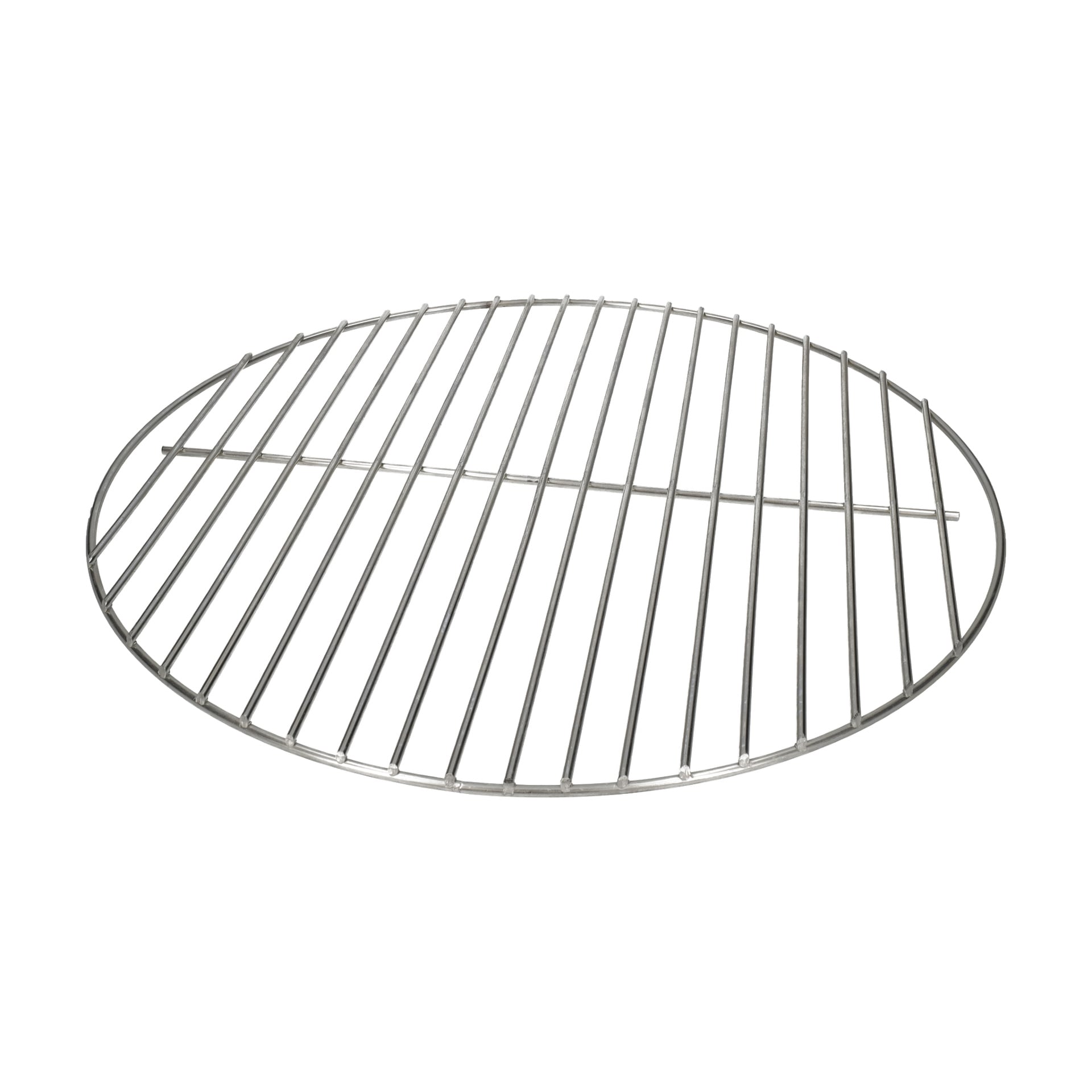 Kolfat-/globgrillen har ett cirkulärt metallgaller med parallella stänger och en rund ram.